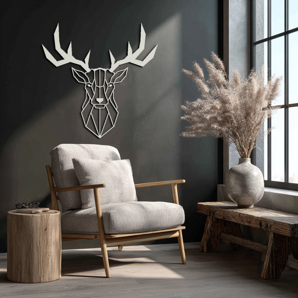 Geometric Deer Head Metal Wall Art - Modern Steel Decor - KAF048