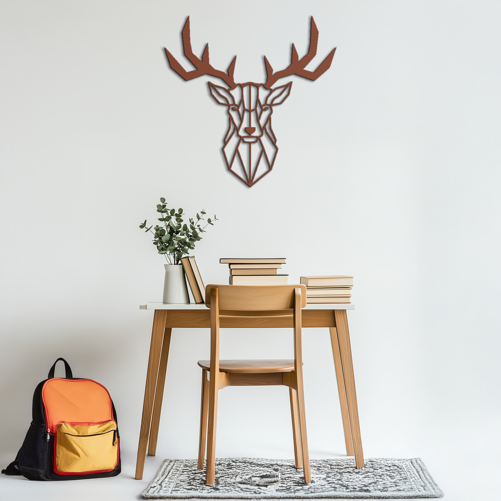 Geometric Deer Head Metal Wall Art - Modern Steel Decor - KAF048