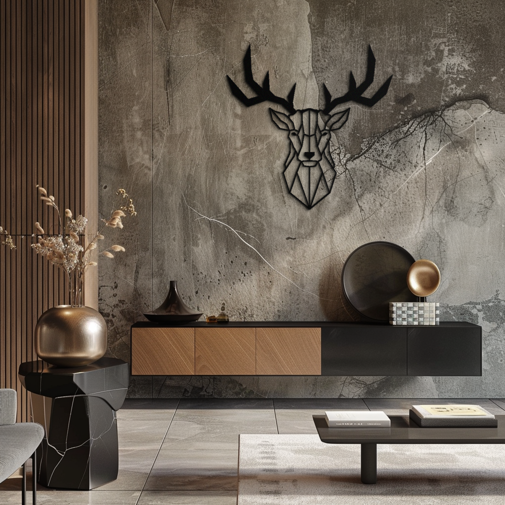 Geometric Deer Head Metal Wall Art - Modern Steel Decor - KAF048