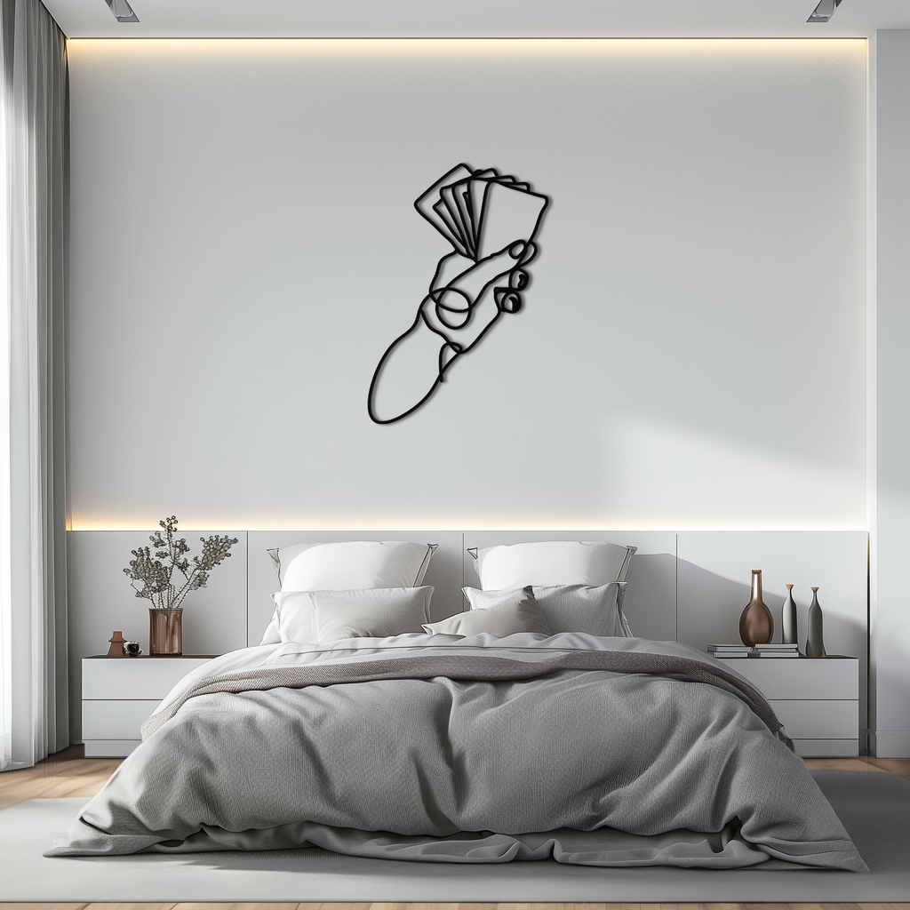 Geometric Hand Holding Cards - Minimalist Metal Wall Art - KAF049