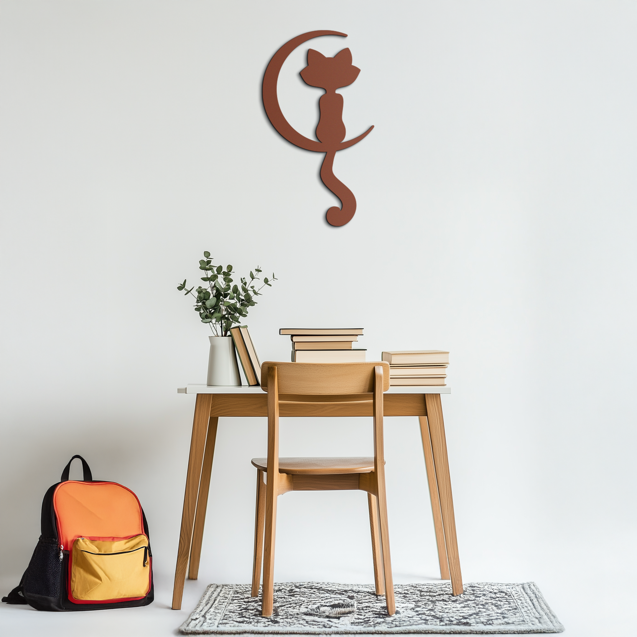 Moonlight Cat Metal Wall Art - Elegant Feline Silhouette Decor - KAF058