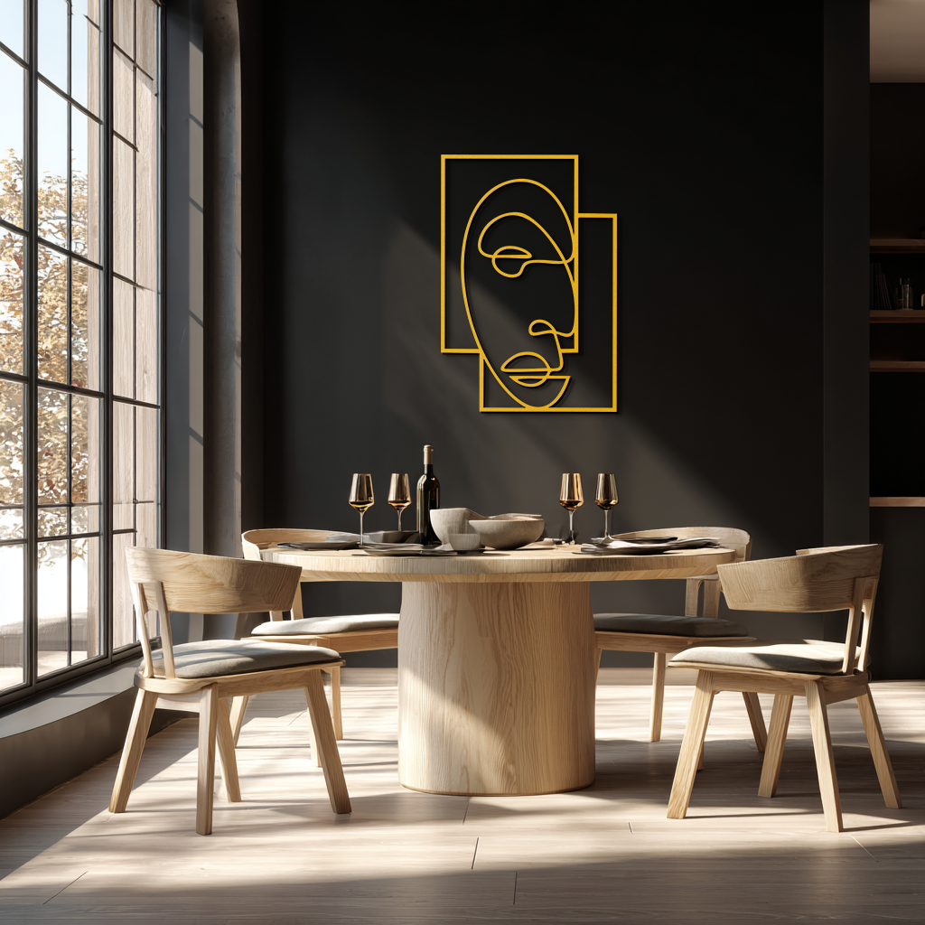 Abstract Minimalist Face Metal Wall Art – Modern Geometric Line Art - KAF064