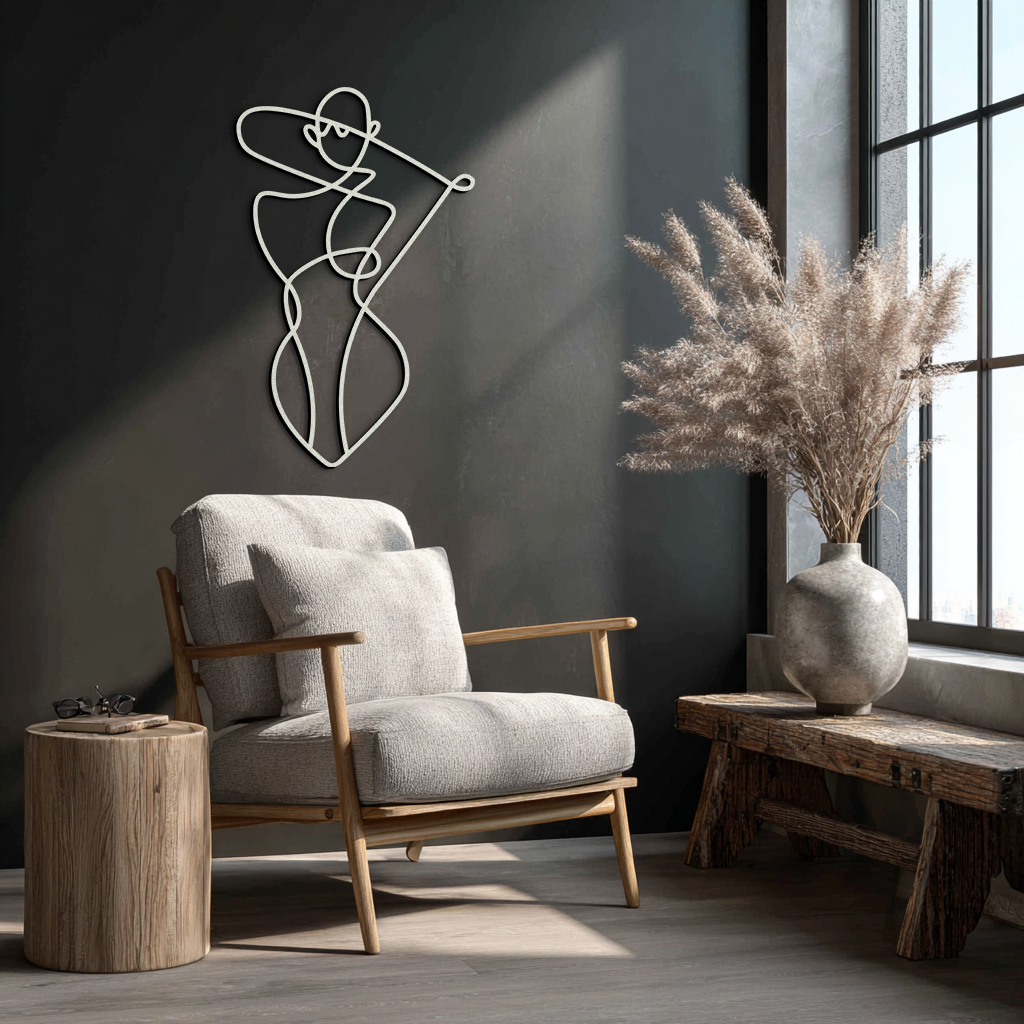 Minimalist Abstract Female Form Metal Wall Art – Modern Line Art Sculpture - KAF069
