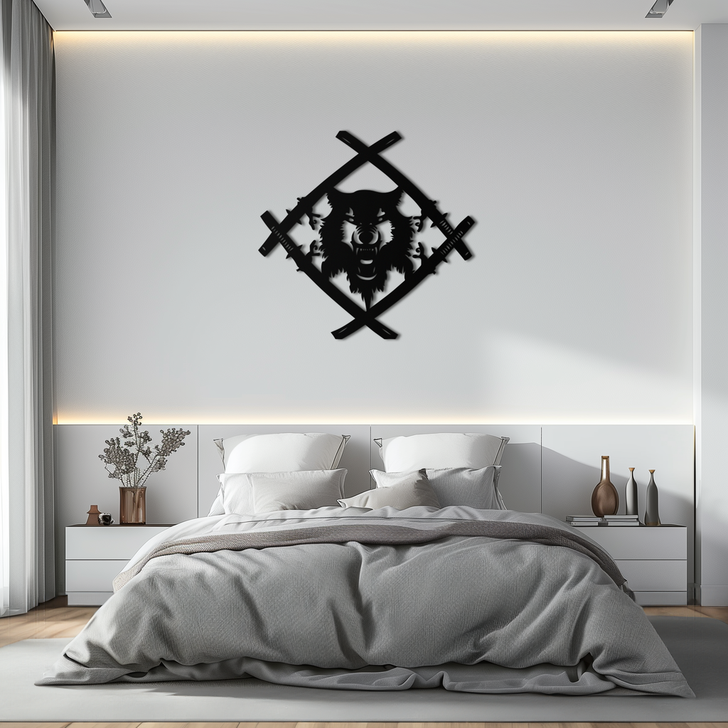 Samurai Wolf Metal Wall Art - Unique Warrior-Inspired Steel Decor - KAF087