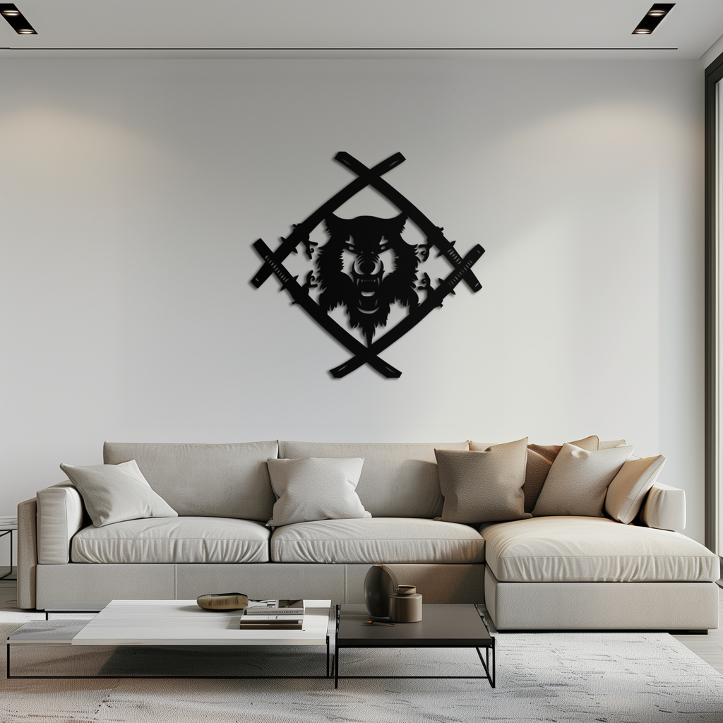 Samurai Wolf Metal Wall Art - Unique Warrior-Inspired Steel Decor - KAF087