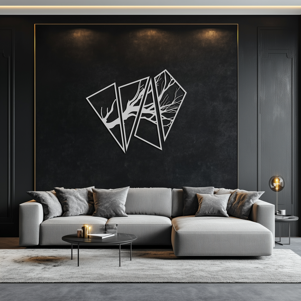 Abstract Tree Branch Metal Wall Art - Modern Geometric Steel Decor - KAF088