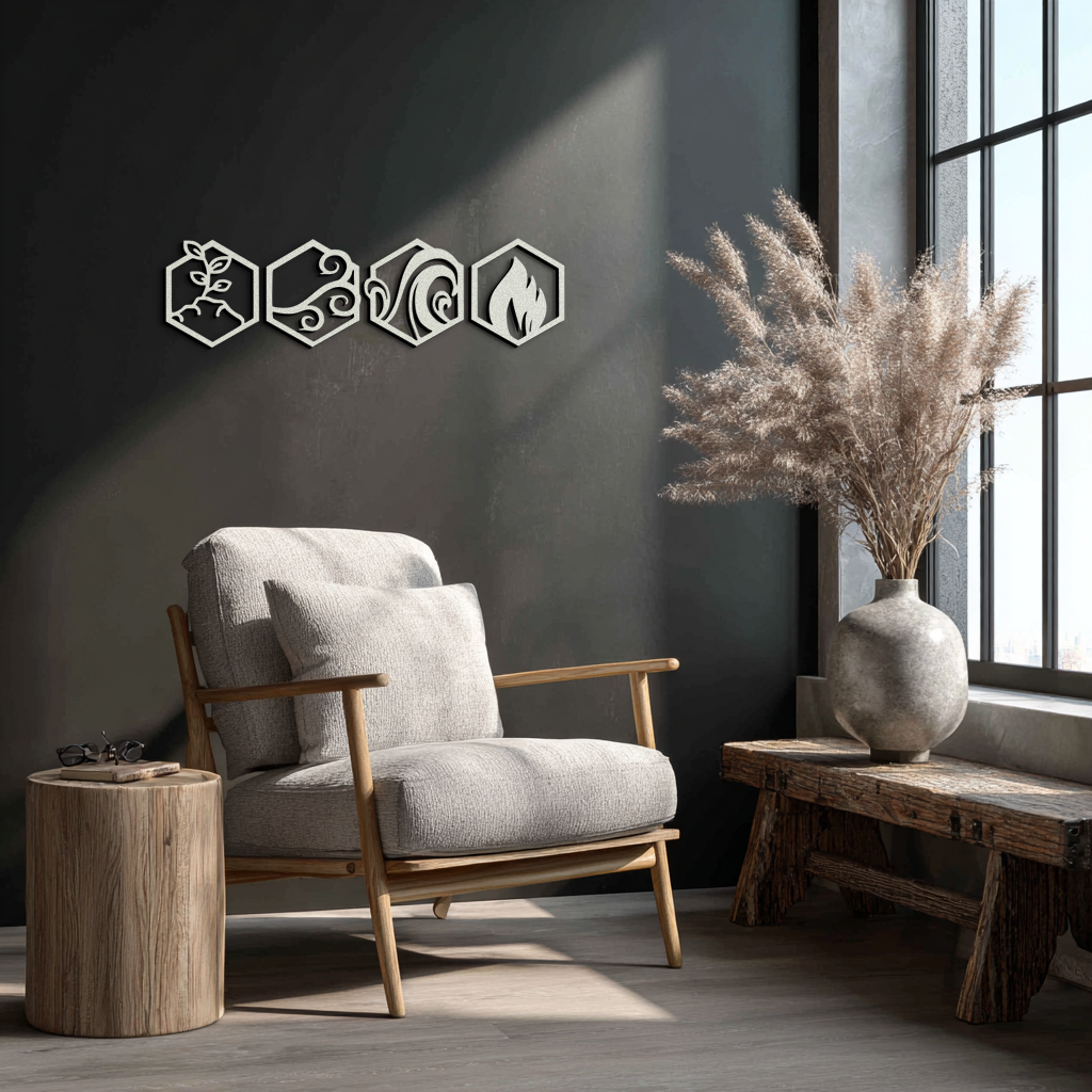 Four Elements Metal Wall Art - Modern Elemental Symbol Decor - KAF090