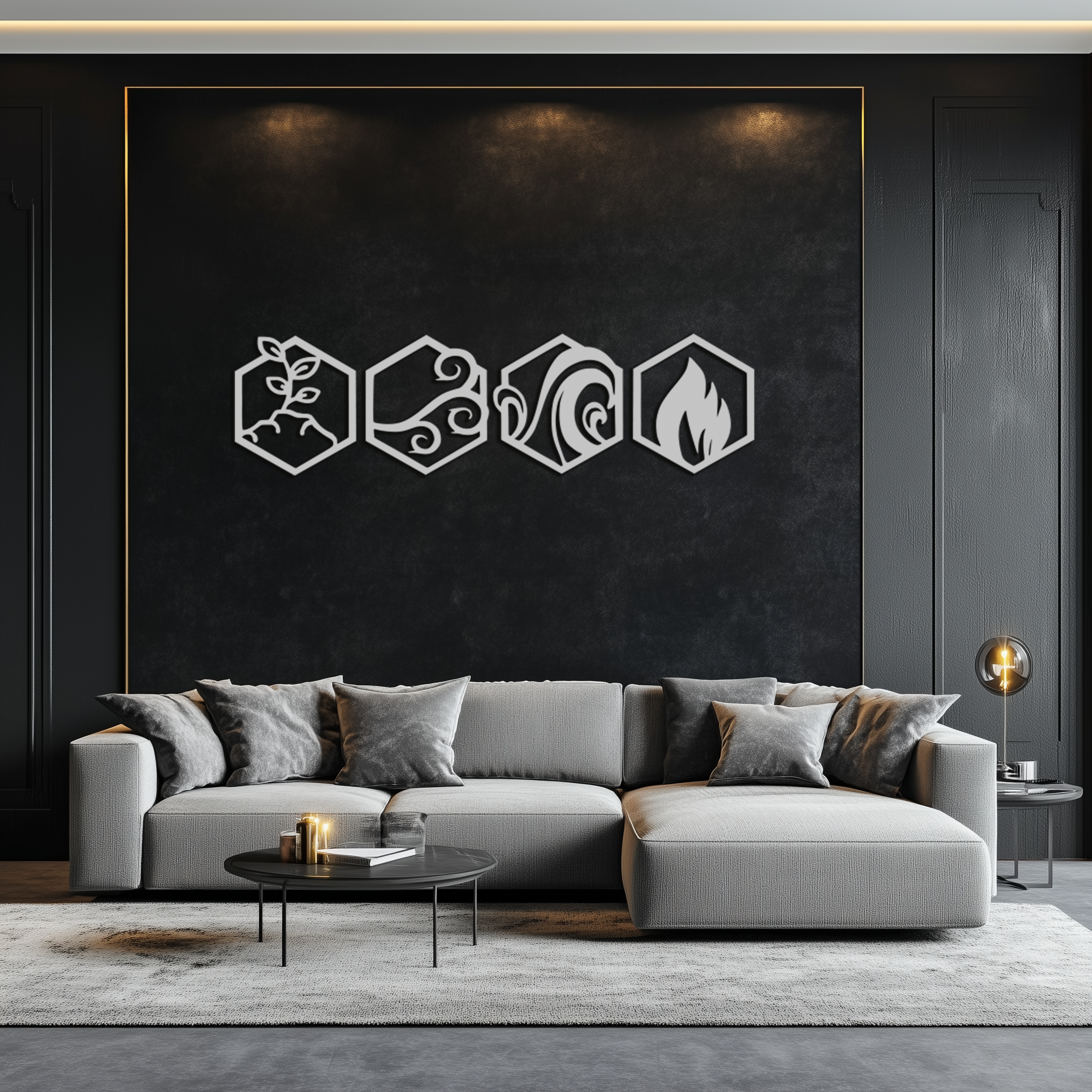 Four Elements Metal Wall Art - Modern Elemental Symbol Decor - KAF090