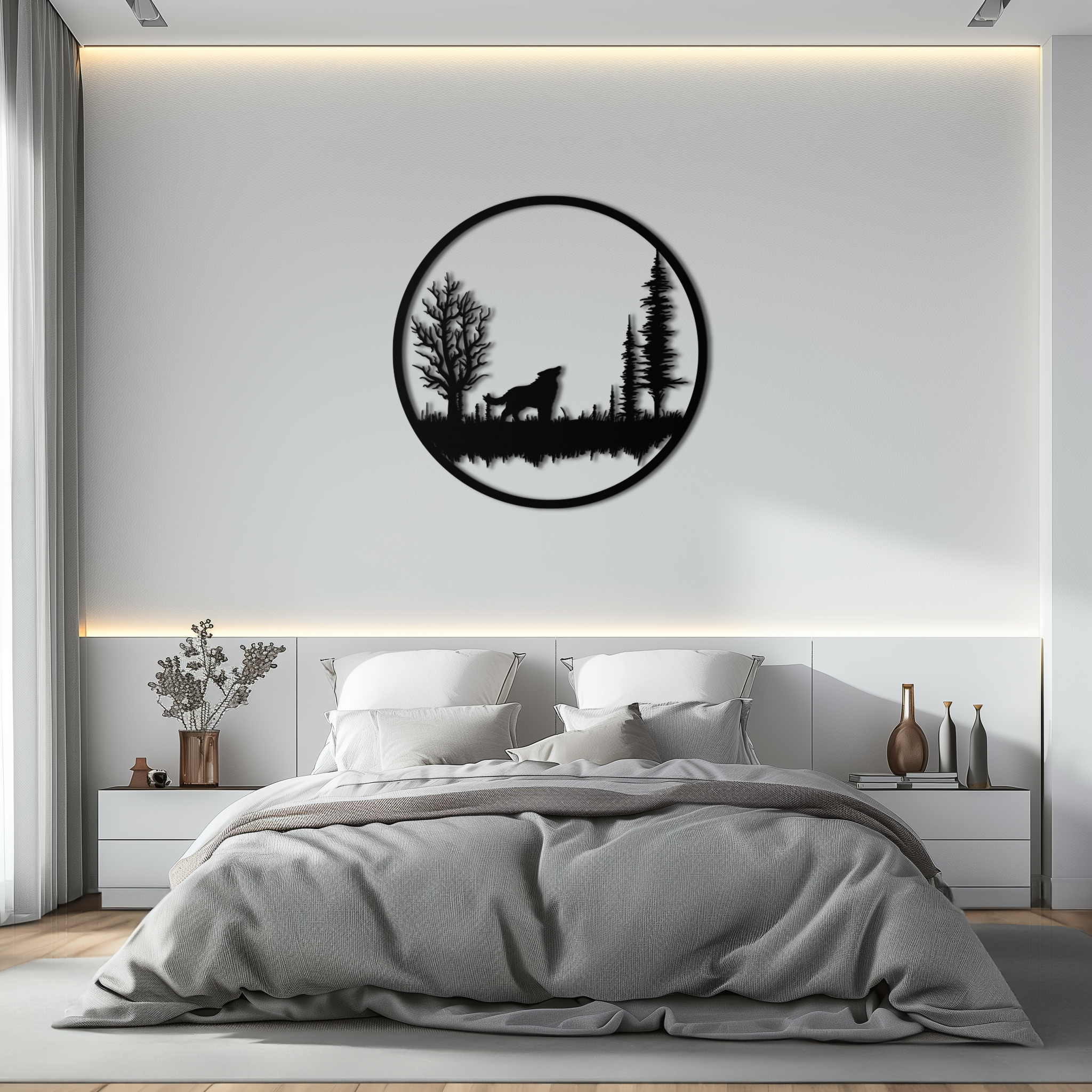 Howling Wolf Metal Wall Art - Rustic Nature-Inspired Steel Decor - KAF092