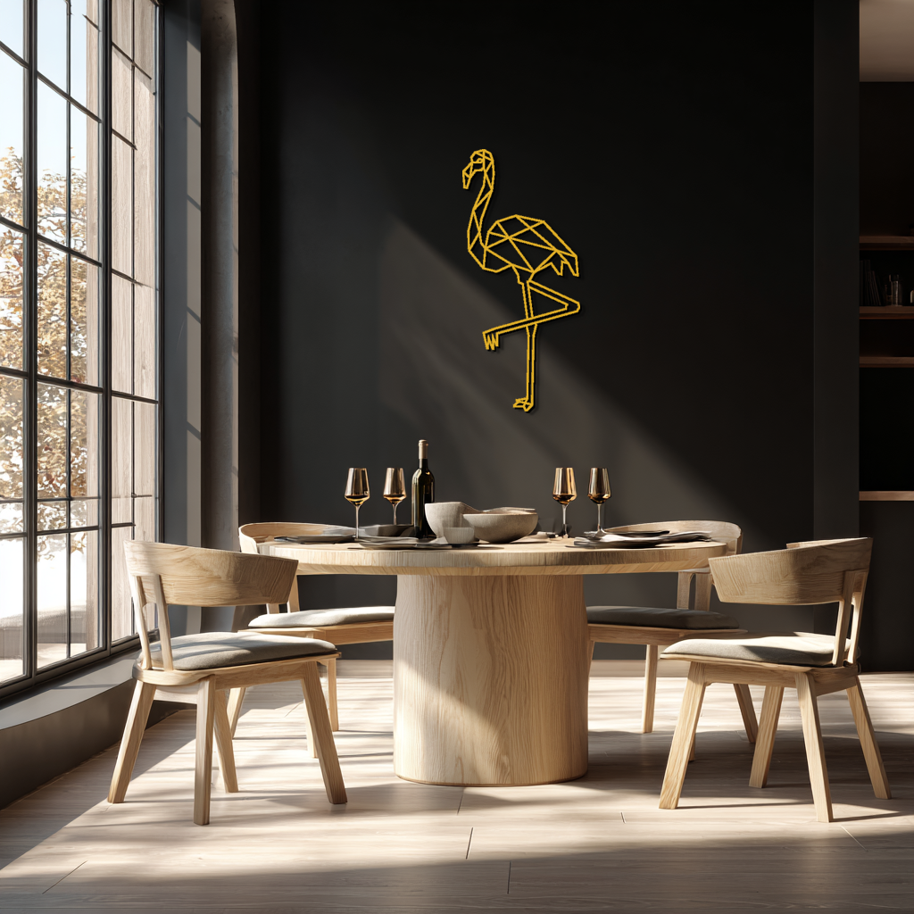Geometric Flamingo Metal Wall Art - Modern Minimalist Steel Decor - KAF110