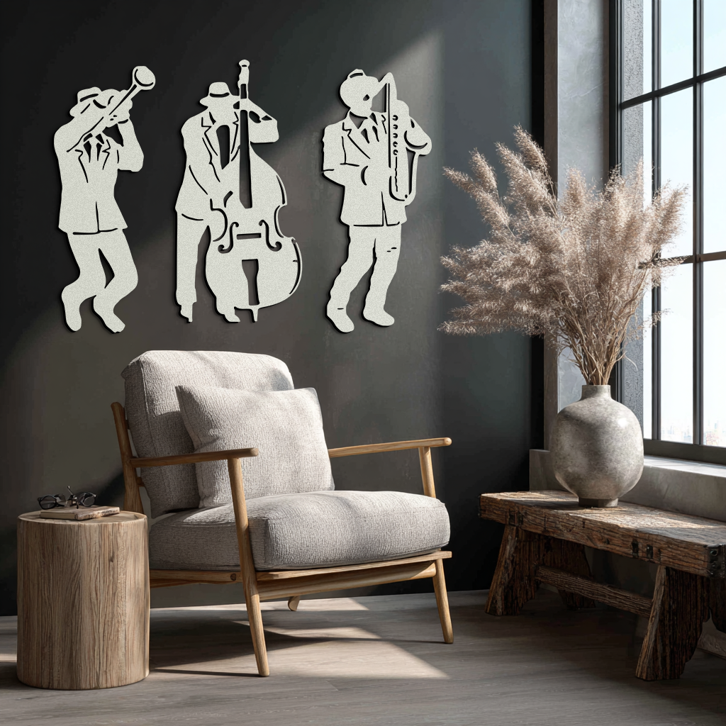 Jazz Musicians Metal Wall Art - 3-Piece Silhouette Music Decor - KAF111