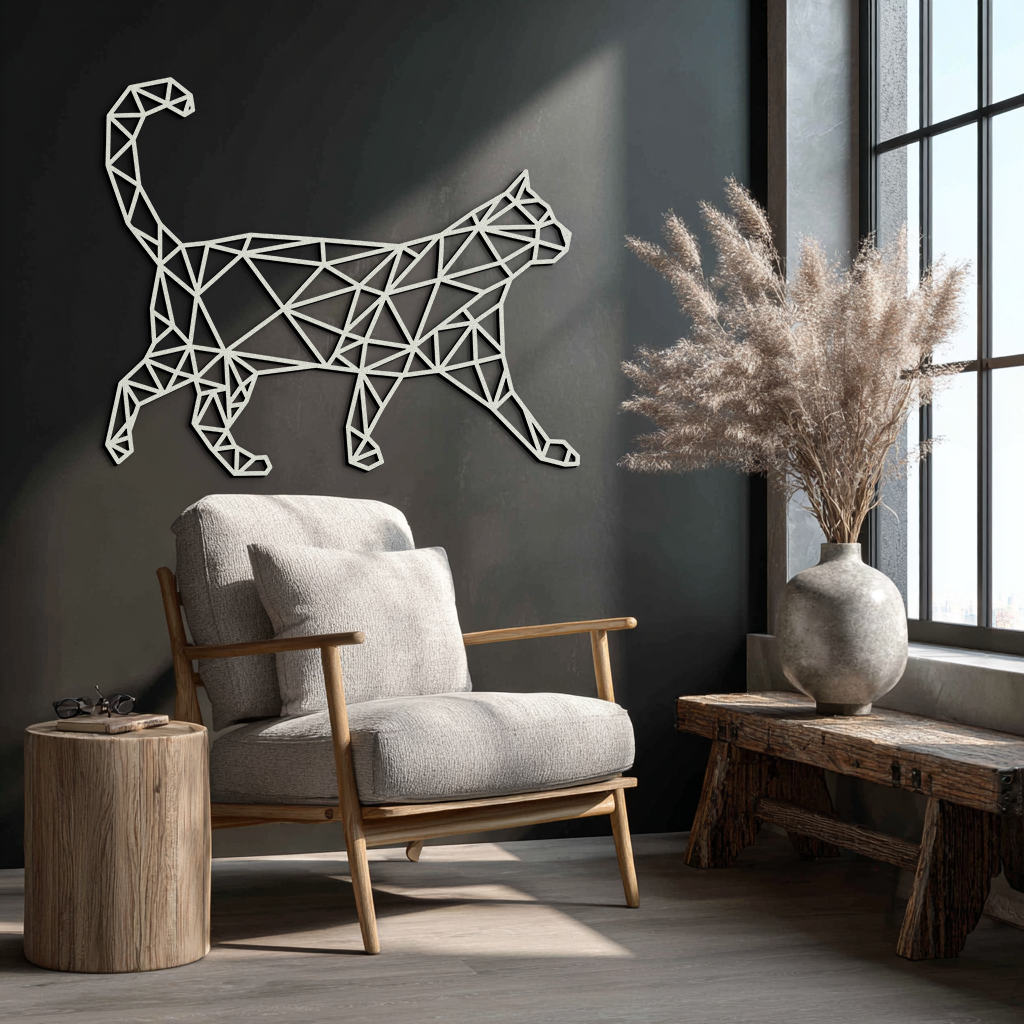 Geometric Cat Metal Wall Art - Modern Feline-Inspired Decor - KAF116