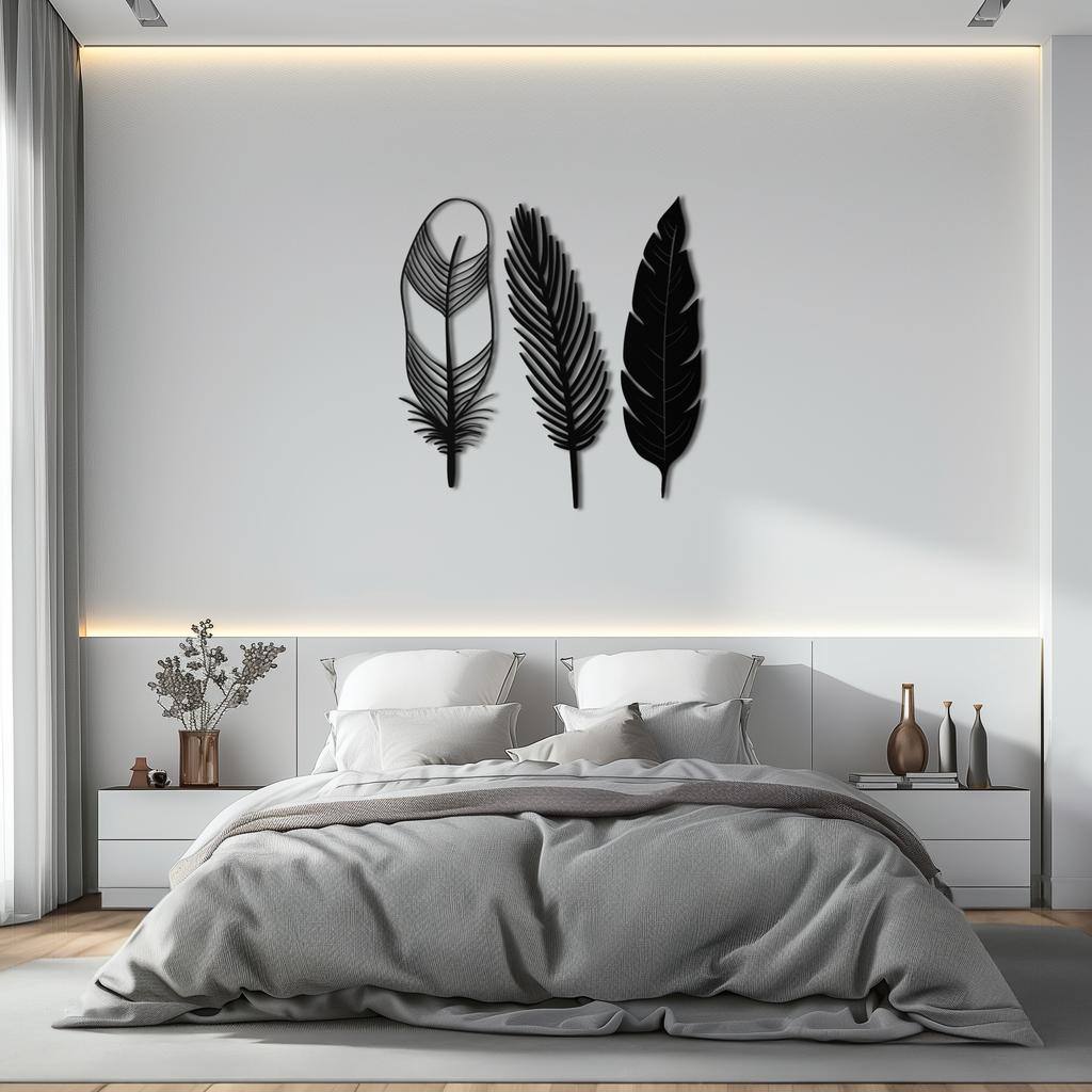 Geometric Feather Metal Wall Art - Modern Boho Steel Decor - KAF117