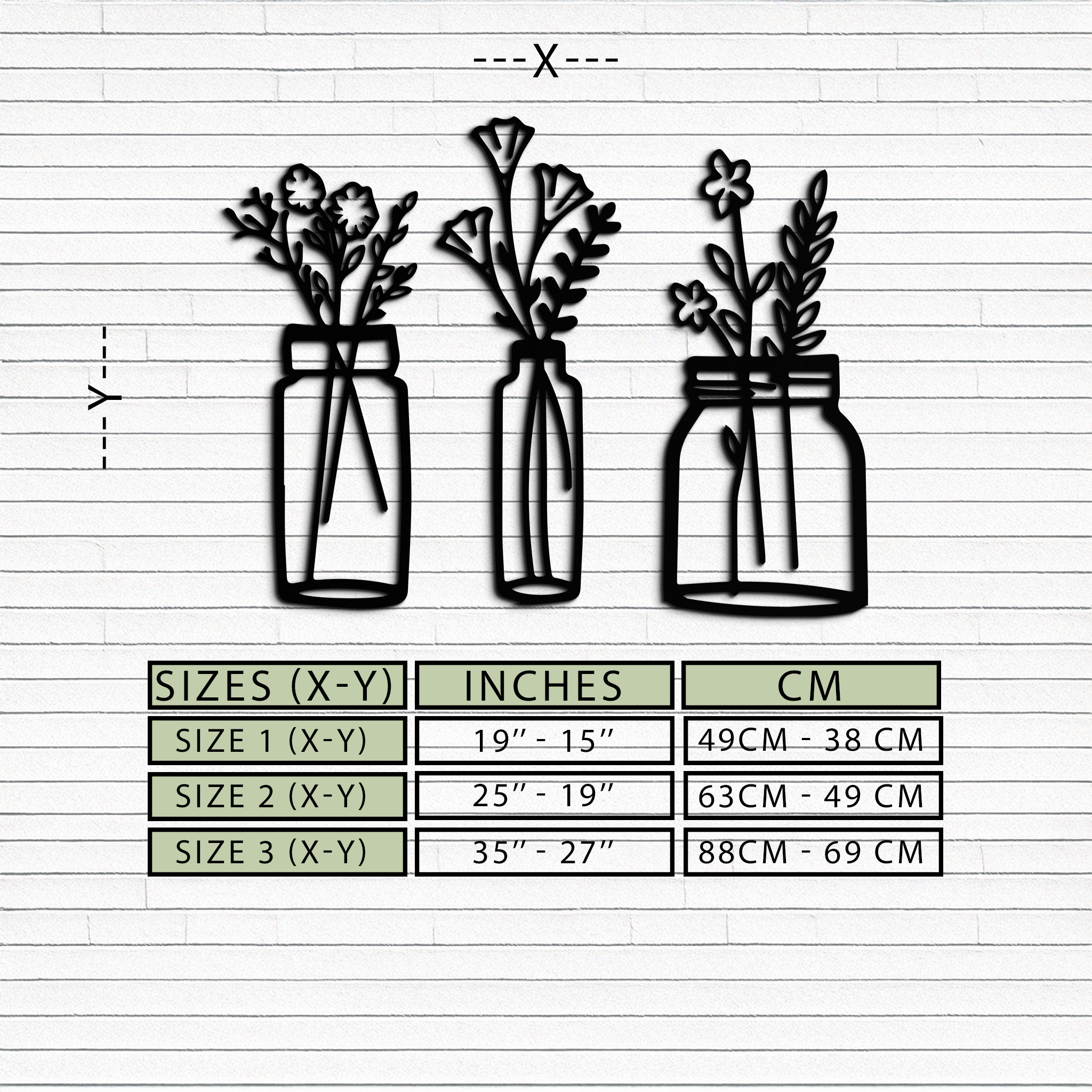 Floral Vase Metal Wall Art - 3-Piece Modern Steel Wall Decor - KAF118