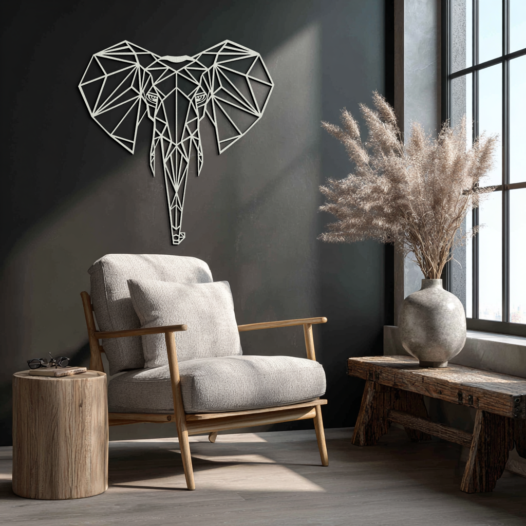 Geometric Elephant Metal Wall Art - Modern Abstract Steel Decor - KAF119