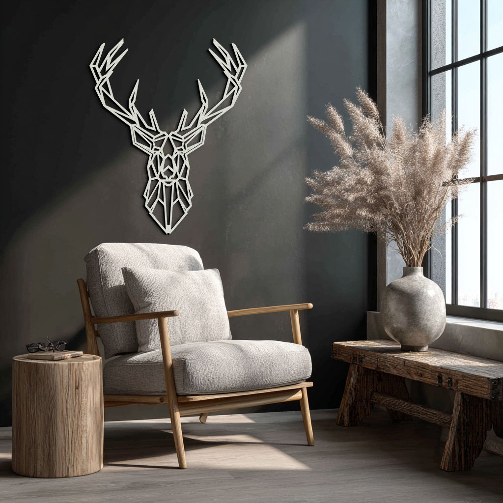 Geometric Deer Head Metal Wall Art - Modern Minimalist Steel Decor - KAF123