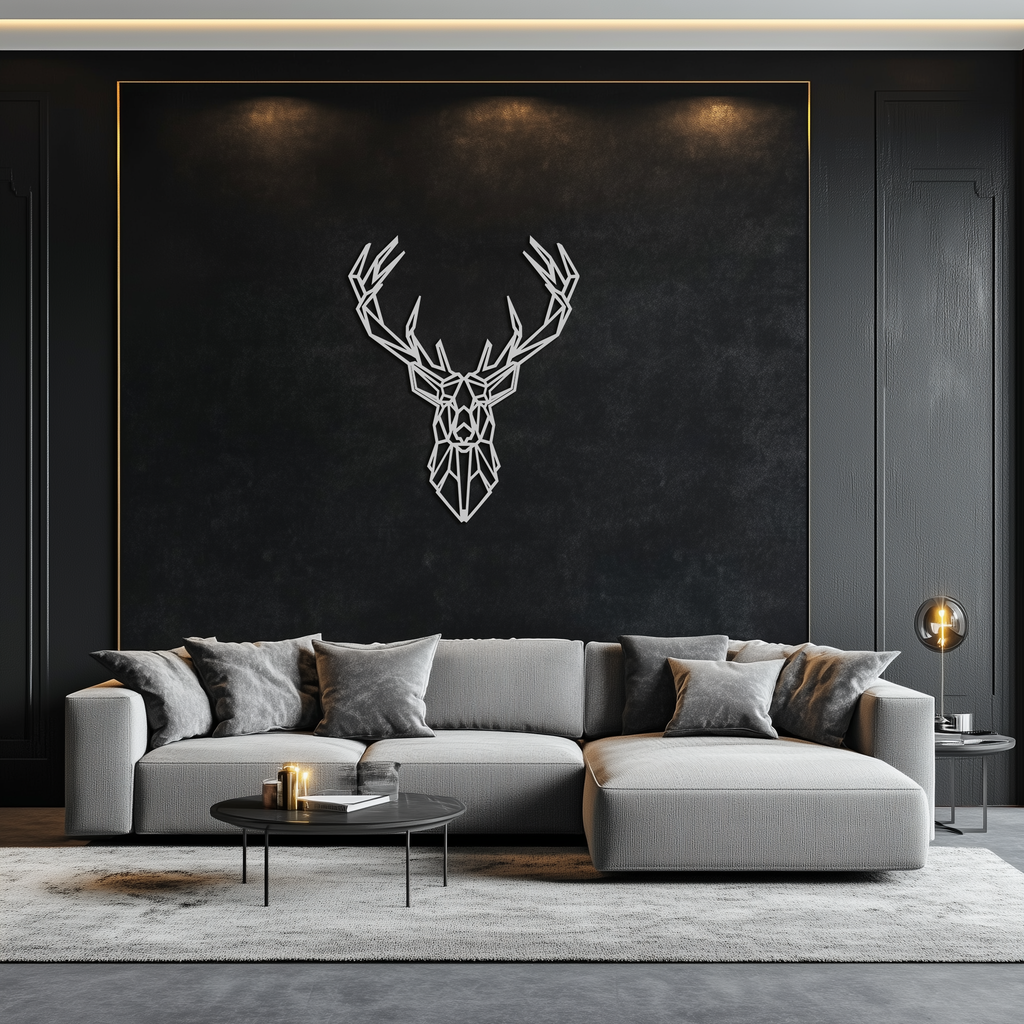 Geometric Deer Head Metal Wall Art - Modern Minimalist Steel Decor - KAF123