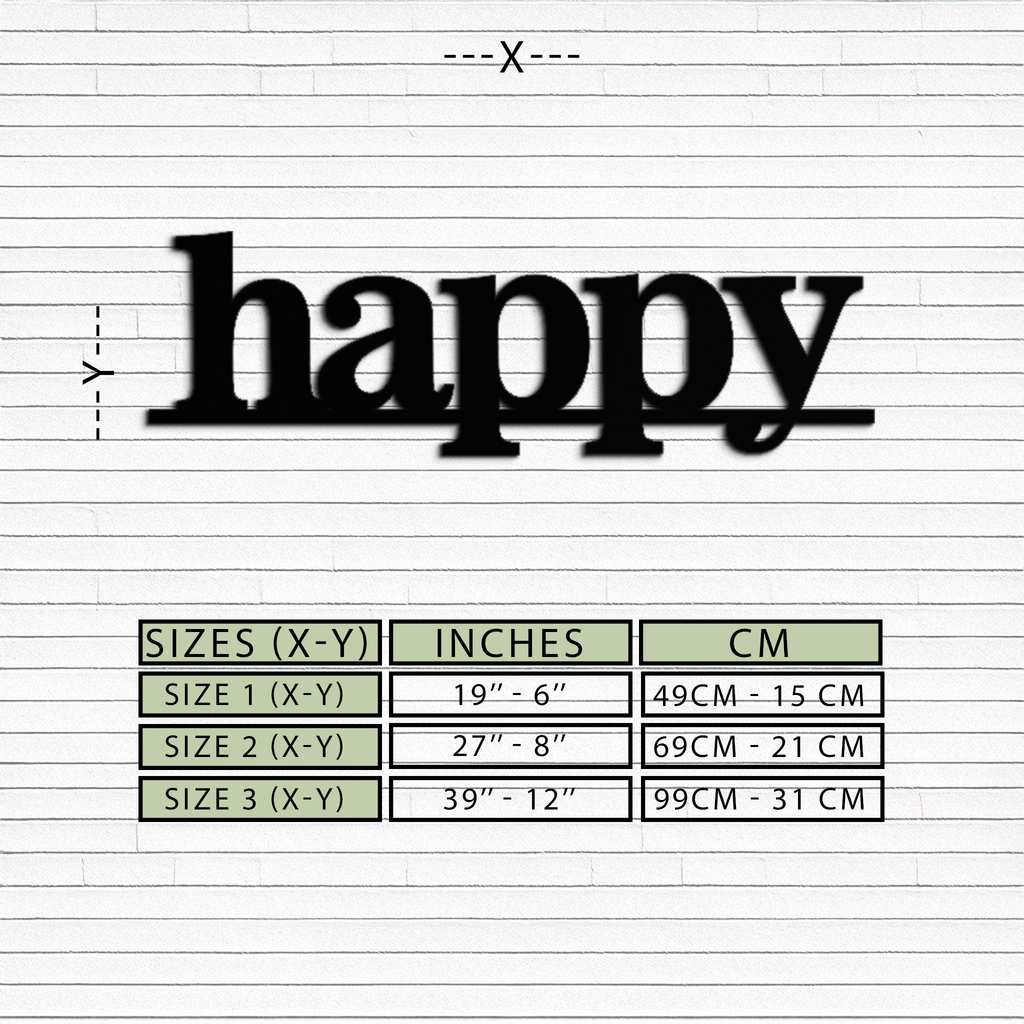 Happy Metal Wall Art - Modern Minimalist Word Sign Decor - KAF127
