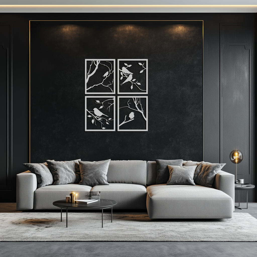 Bird Silhouette Metal Wall Art - 4-Piece Modern Steel Wall Decor - KAF128