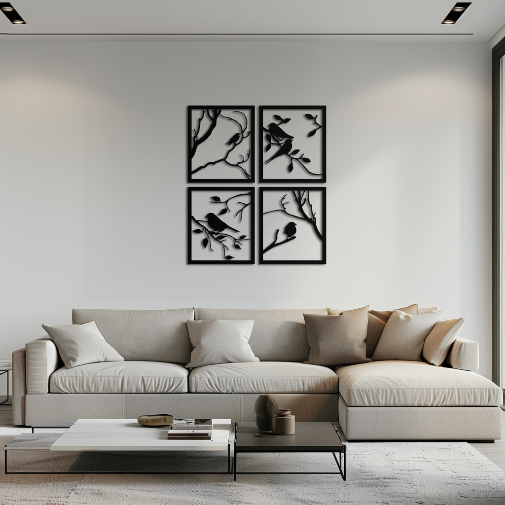 Bird Silhouette Metal Wall Art - 4-Piece Modern Steel Wall Decor - KAF128