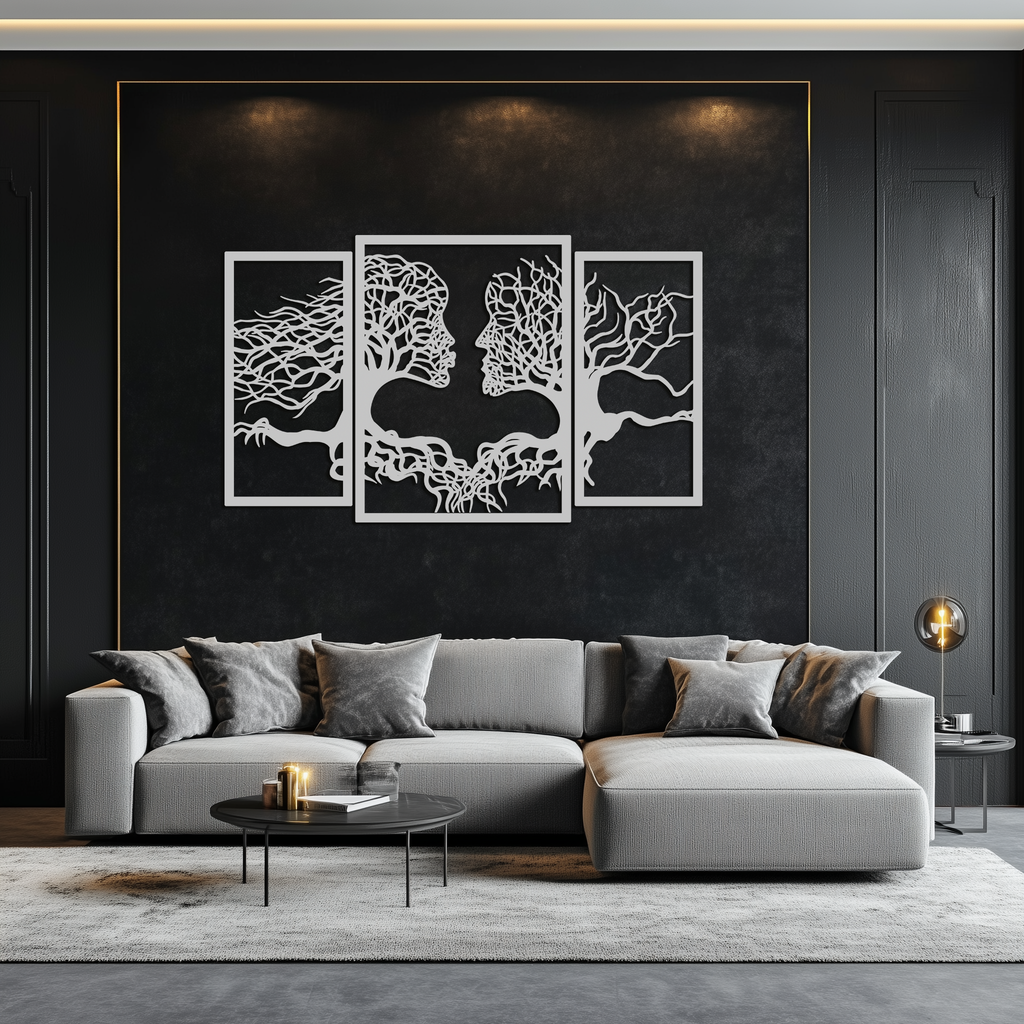 Tree of Life Lovers Metal Wall Art - 3-Piece Modern Steel Wall Decor - KAF129