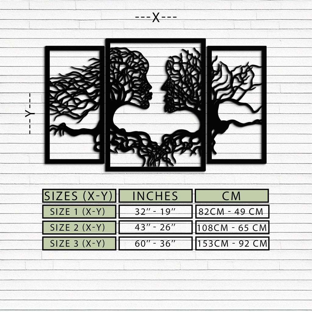 Tree of Life Lovers Metal Wall Art - 3-Piece Modern Steel Wall Decor - KAF129