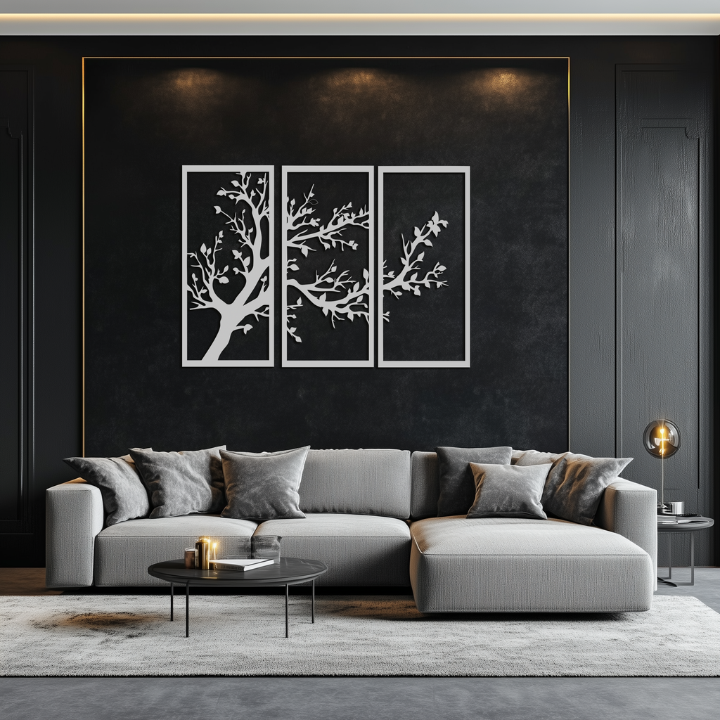 Branch Trio Metal Wall Art - 3-Piece Modern Steel Wall Decor - KAF132