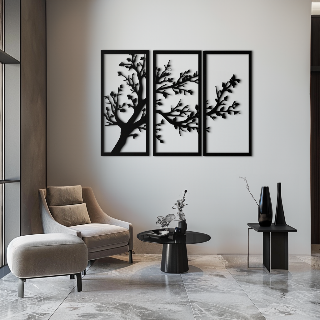 Branch Trio Metal Wall Art - 3-Piece Modern Steel Wall Decor - KAF132