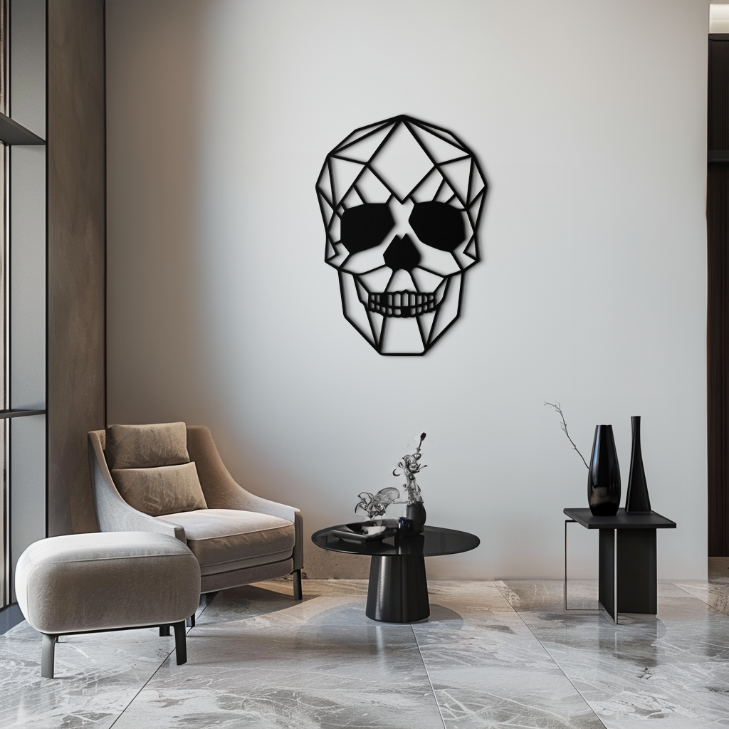 Geometric Skull Metal Wall Art - Modern Skull-Inspired Steel Decor - KAF134