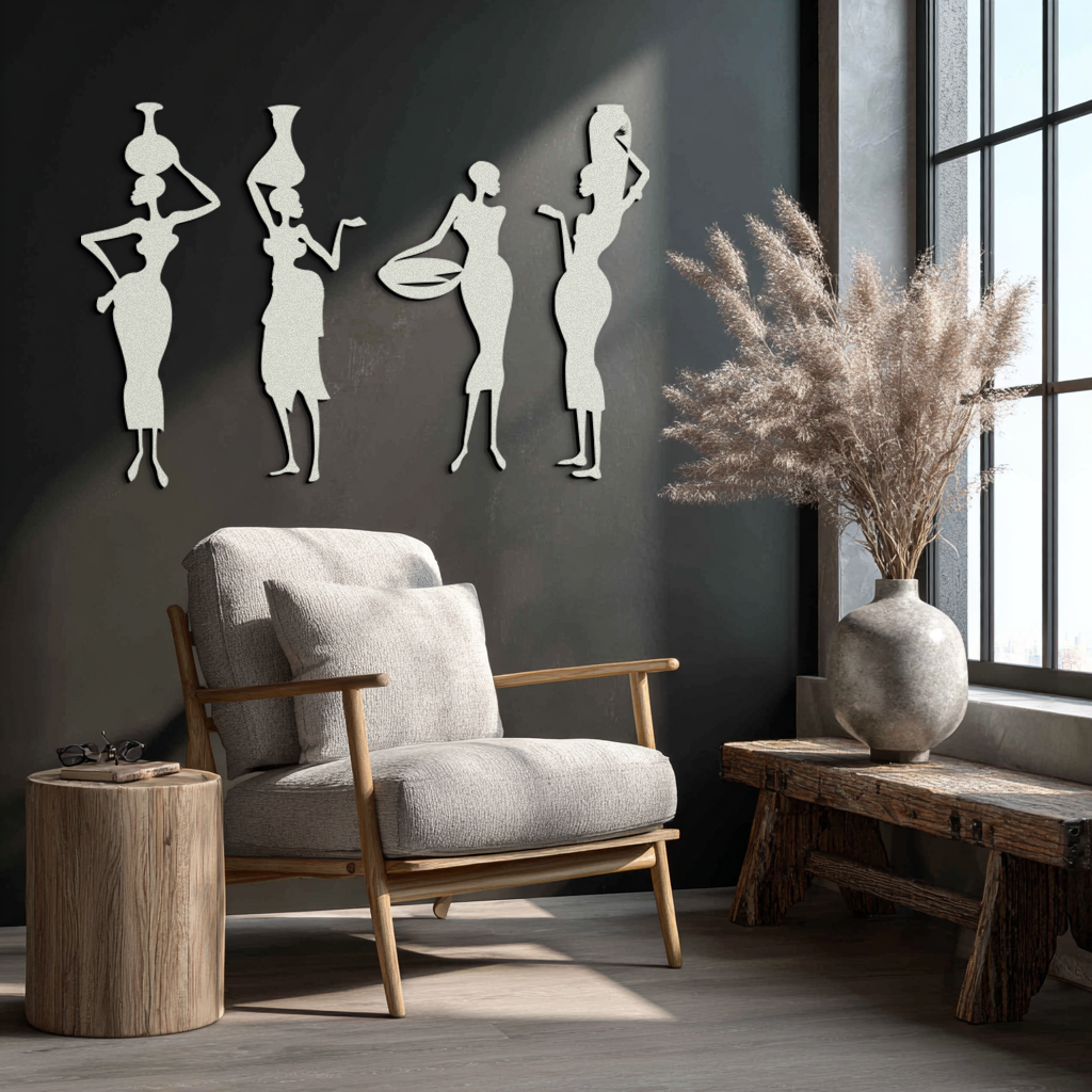 African Women Silhouette Metal Wall Art - Elegant Tribal Wall Decor - KAF136