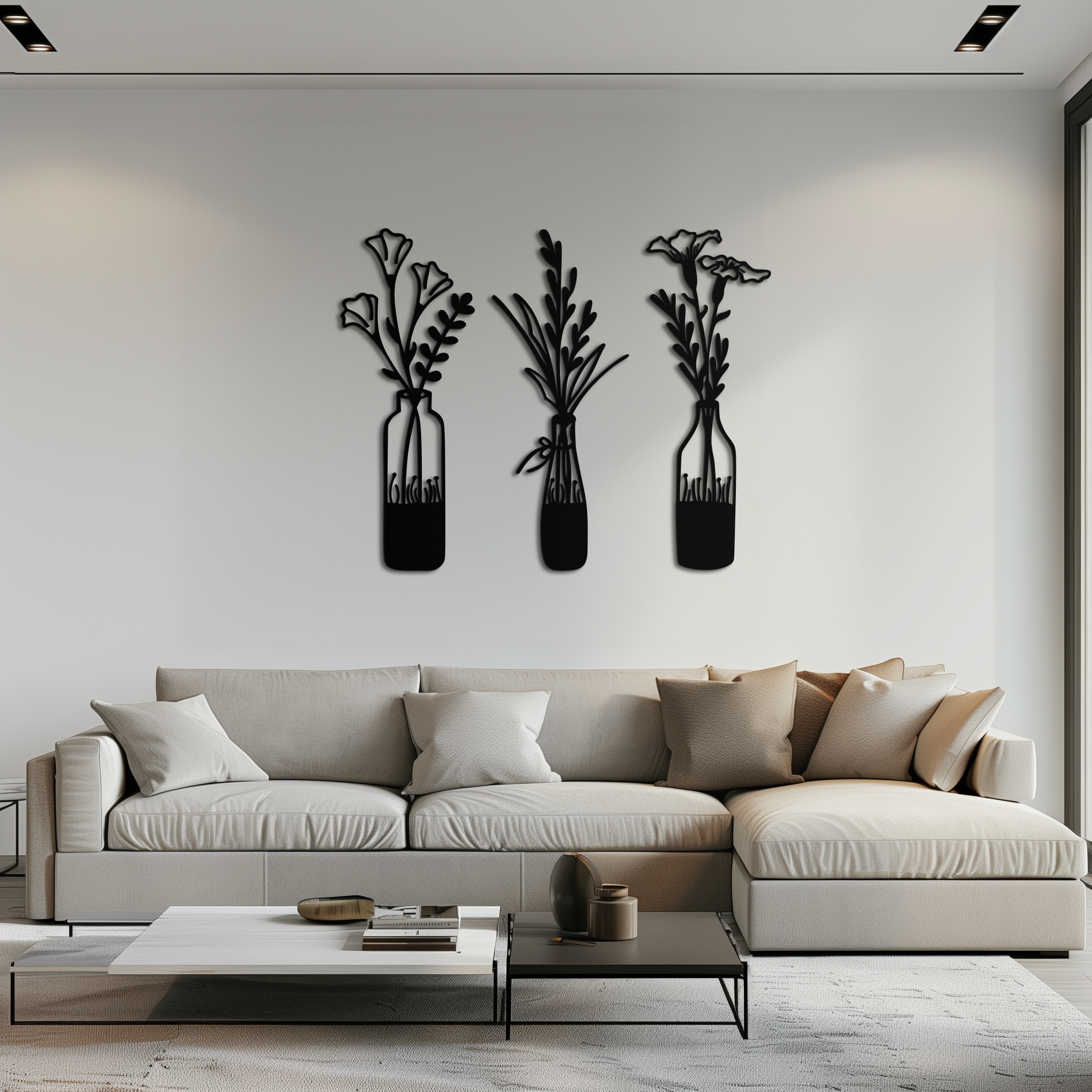 Rustic Floral Bottle Metal Wall Art - Elegant Vase & Flower Steel Decor - KAF142