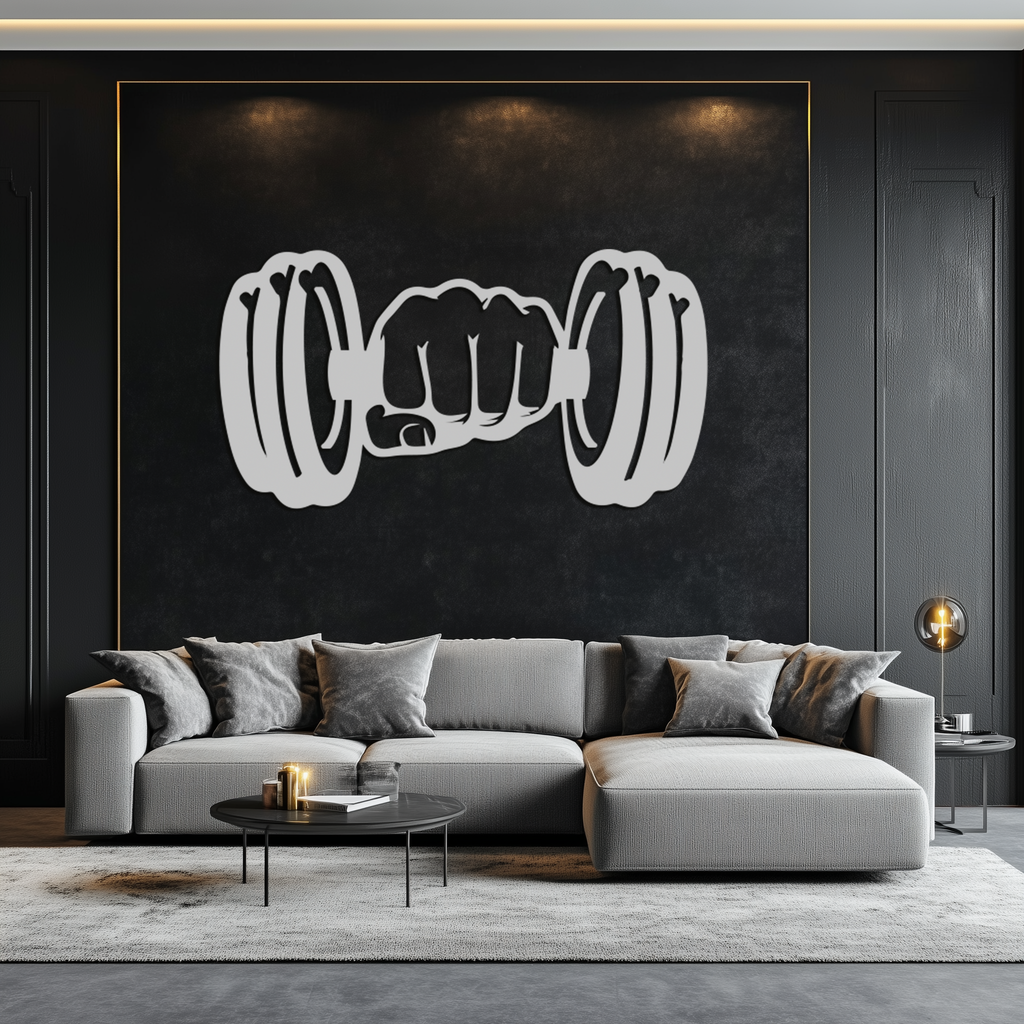 Gym Dumbbell Power Metal Wall Art - Bold and Motivational Gym Decor - KAF143