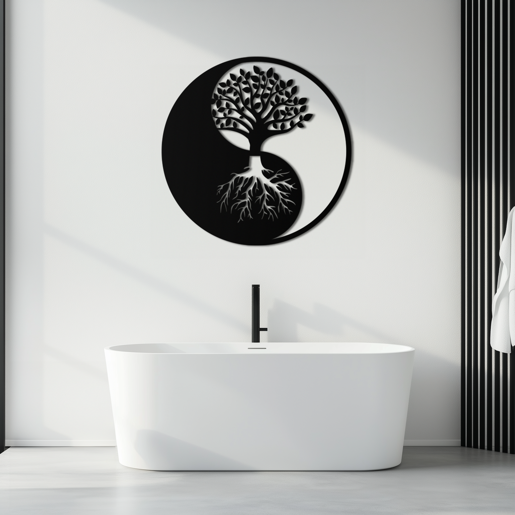 Yin-Yang Tree of Life Metal Wall Art - Harmonious Nature-Inspired Decor - KAF147