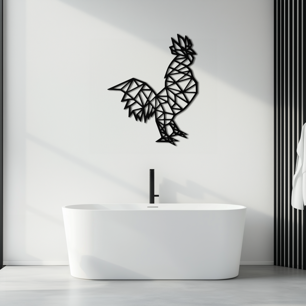 Geometric Rooster Metal Wall Art - Modern Farmhouse Decor - KAF149