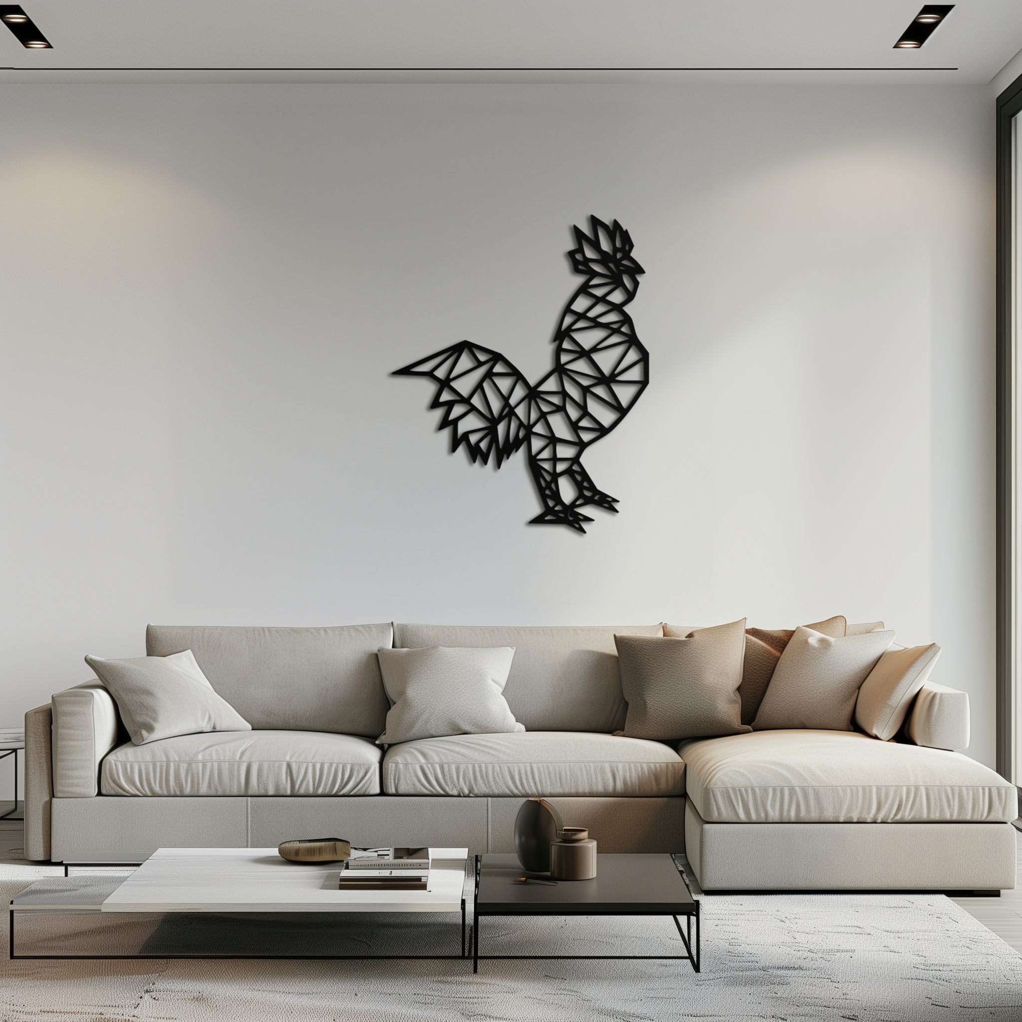 Geometric Rooster Metal Wall Art - Modern Farmhouse Decor - KAF149