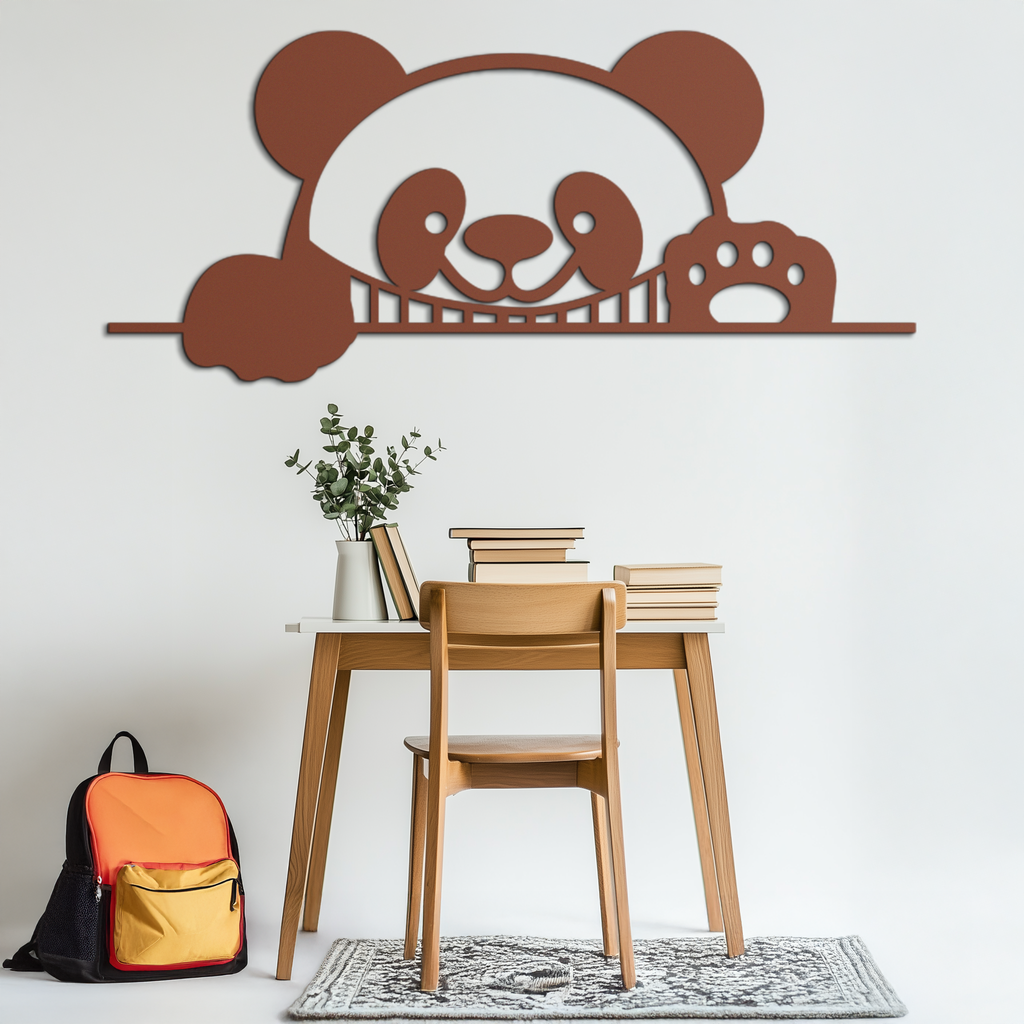 Geometric Panda Metal Wall Art - Playful Minimalist Steel Decor - KAF150