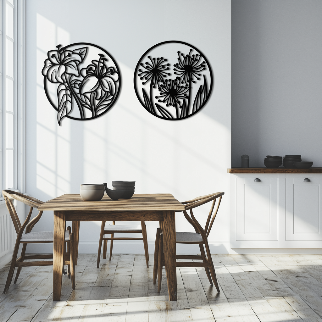 Floral Harmony Metal Wall Art – Elegant Botanical Steel Decor - KAF152