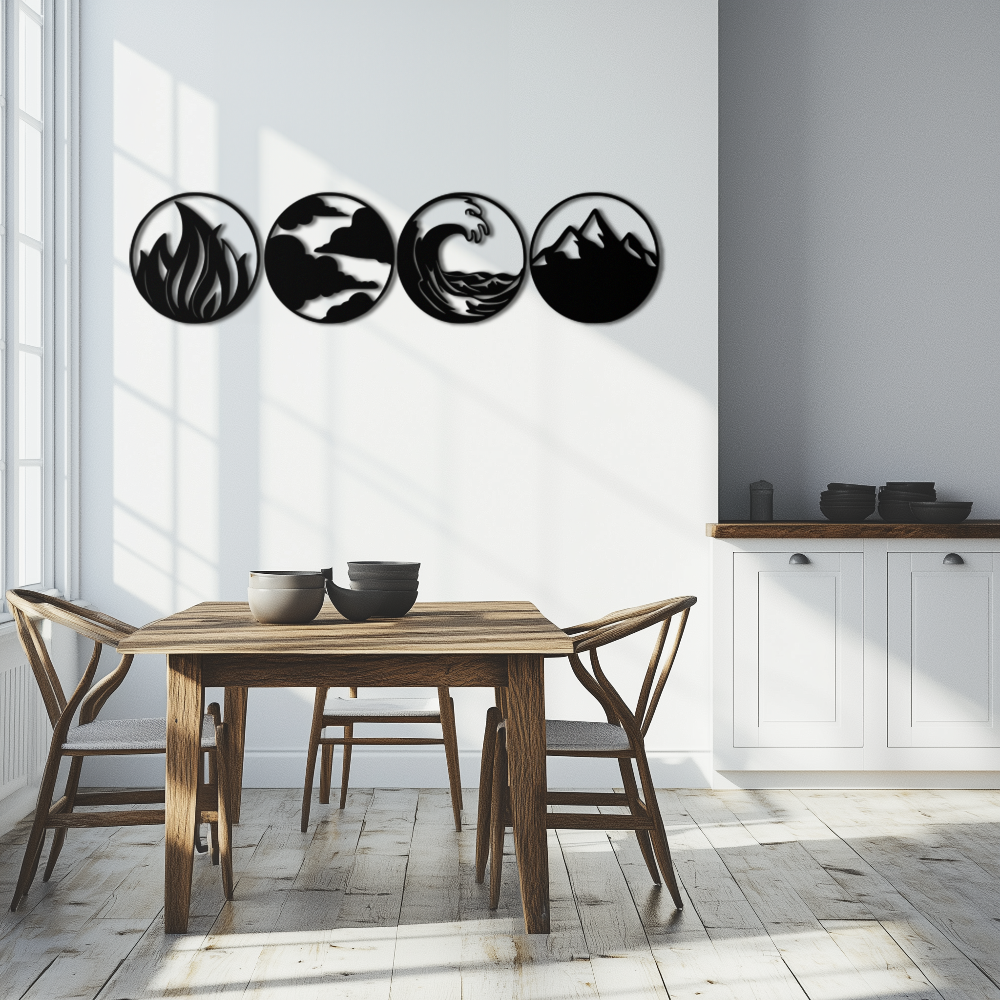 Four Elements Metal Wall Art - Fire, Air, Water, Earth Symbol Set - KAF156
