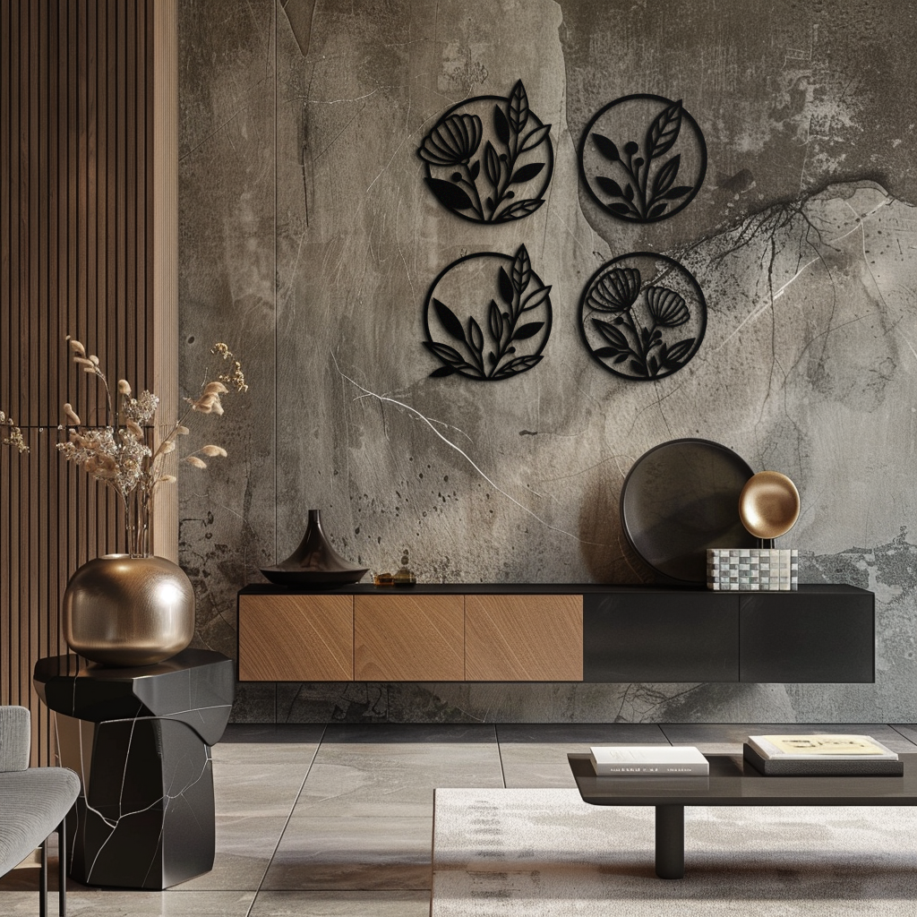 Floral Botanical Metal Wall Art - Nature-Inspired Circle Wall Decor - KAF160