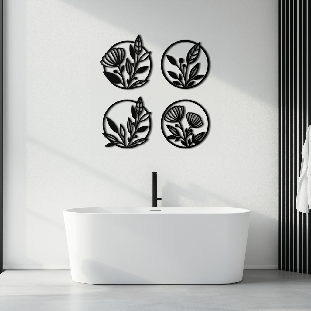 Floral Botanical Metal Wall Art - Nature-Inspired Circle Wall Decor - KAF160