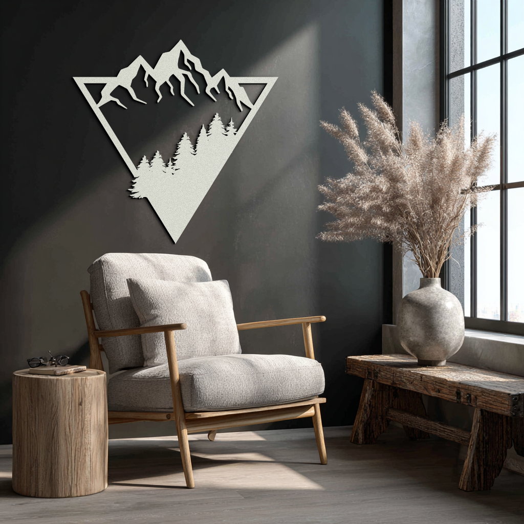 Mountain Forest Metal Wall Art - Geometric Nature Decor- KAF161