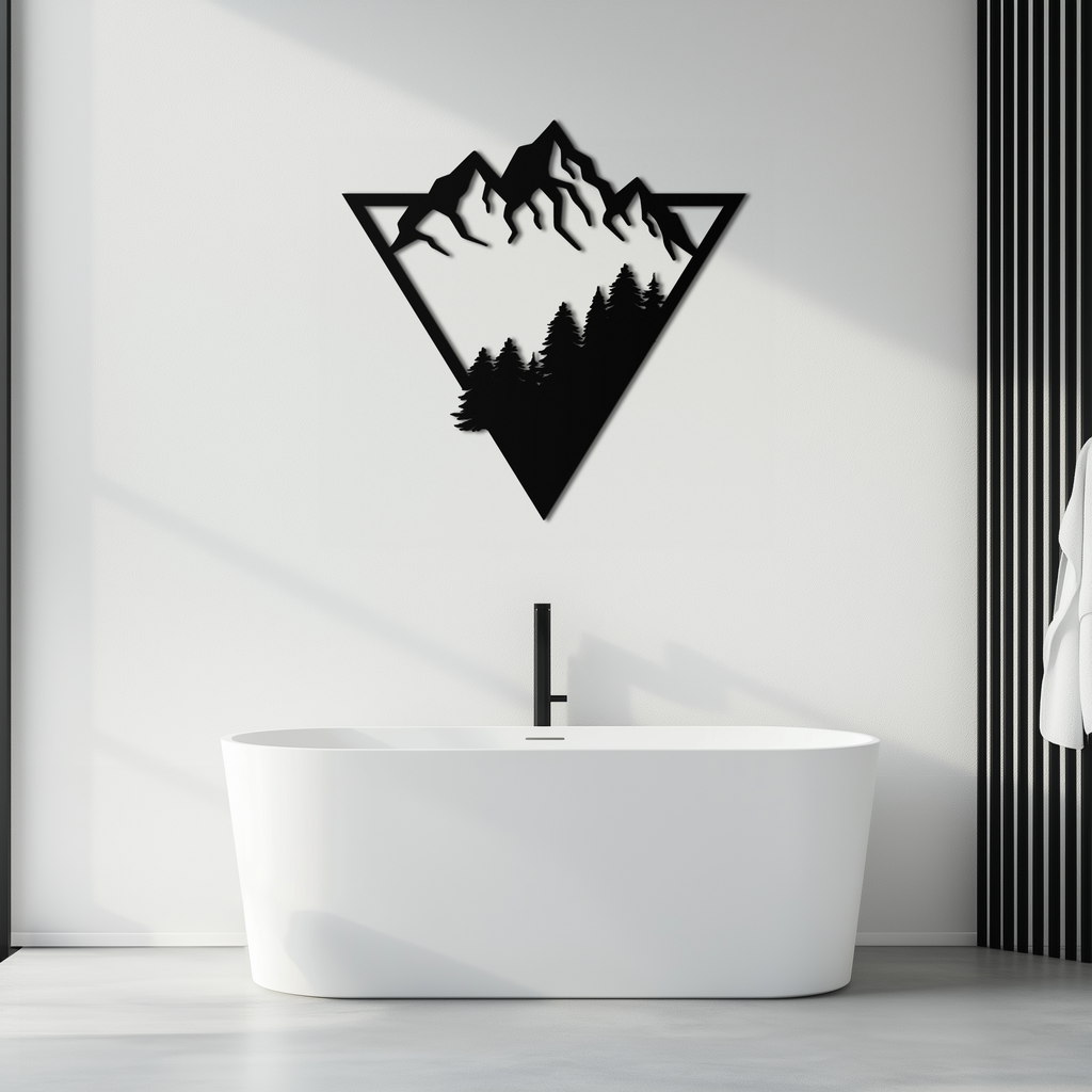 Mountain Forest Metal Wall Art - Geometric Nature Decor- KAF161