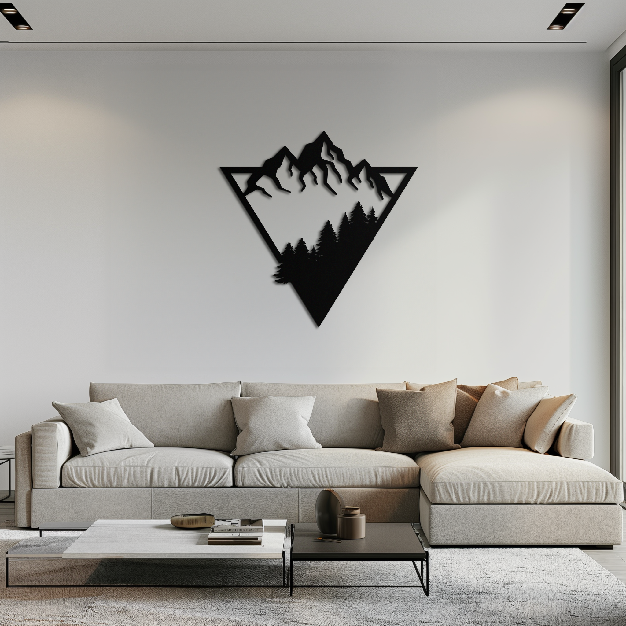 Mountain Forest Metal Wall Art - Geometric Nature Decor- KAF161