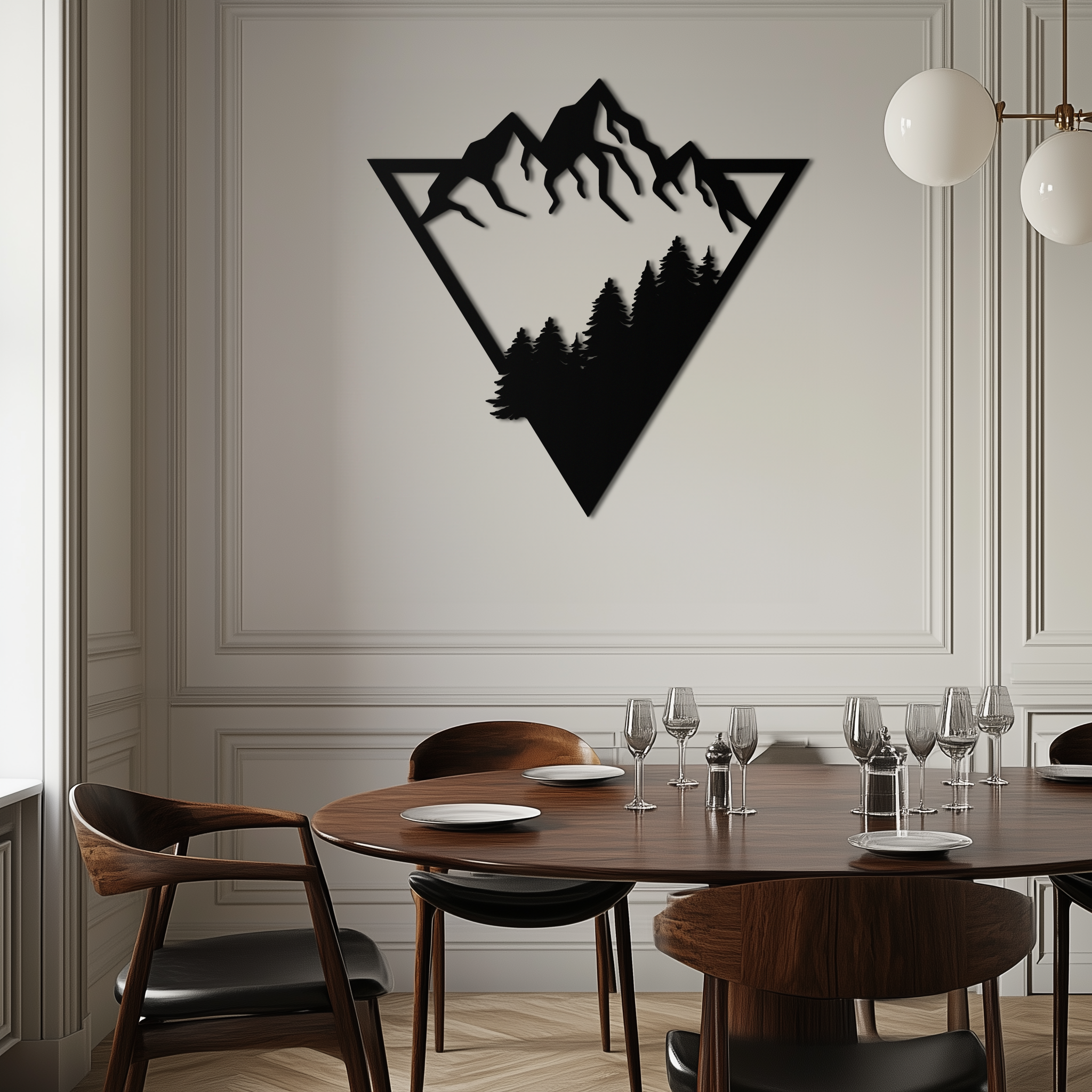 Mountain Forest Metal Wall Art - Geometric Nature Decor- KAF161