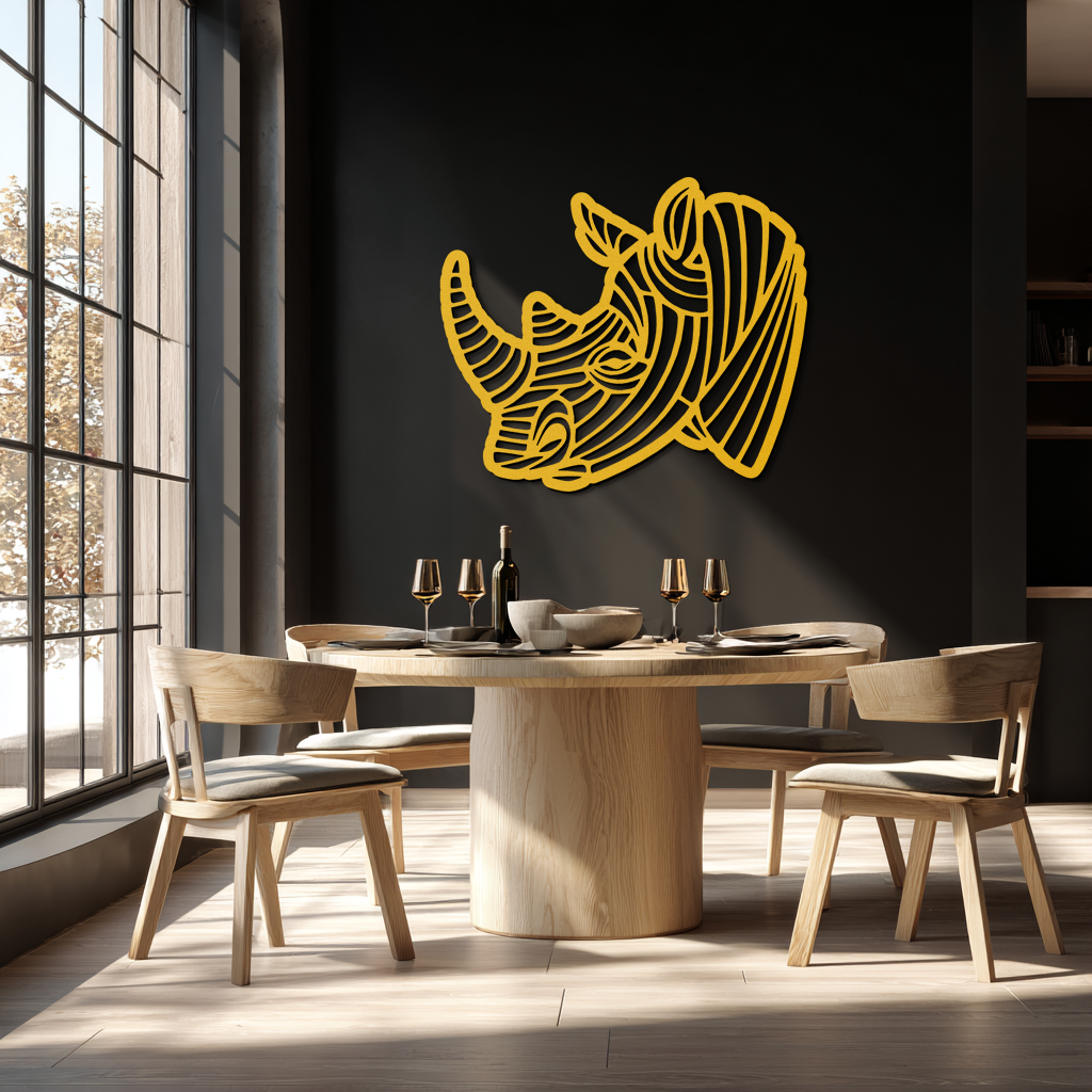 Geometric Rhino Metal Wall Art - Modern Wildlife Decor- KAF164