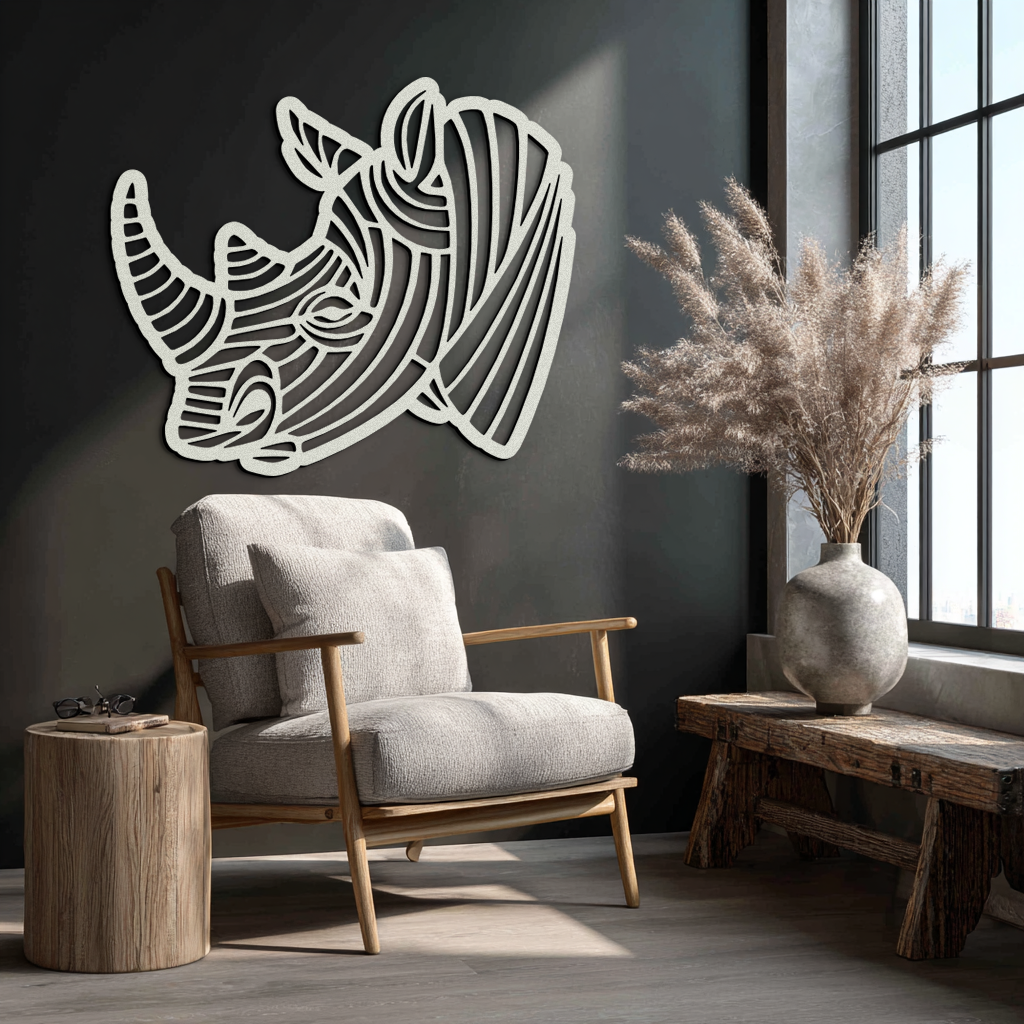Geometric Rhino Metal Wall Art - Modern Wildlife Decor- KAF164