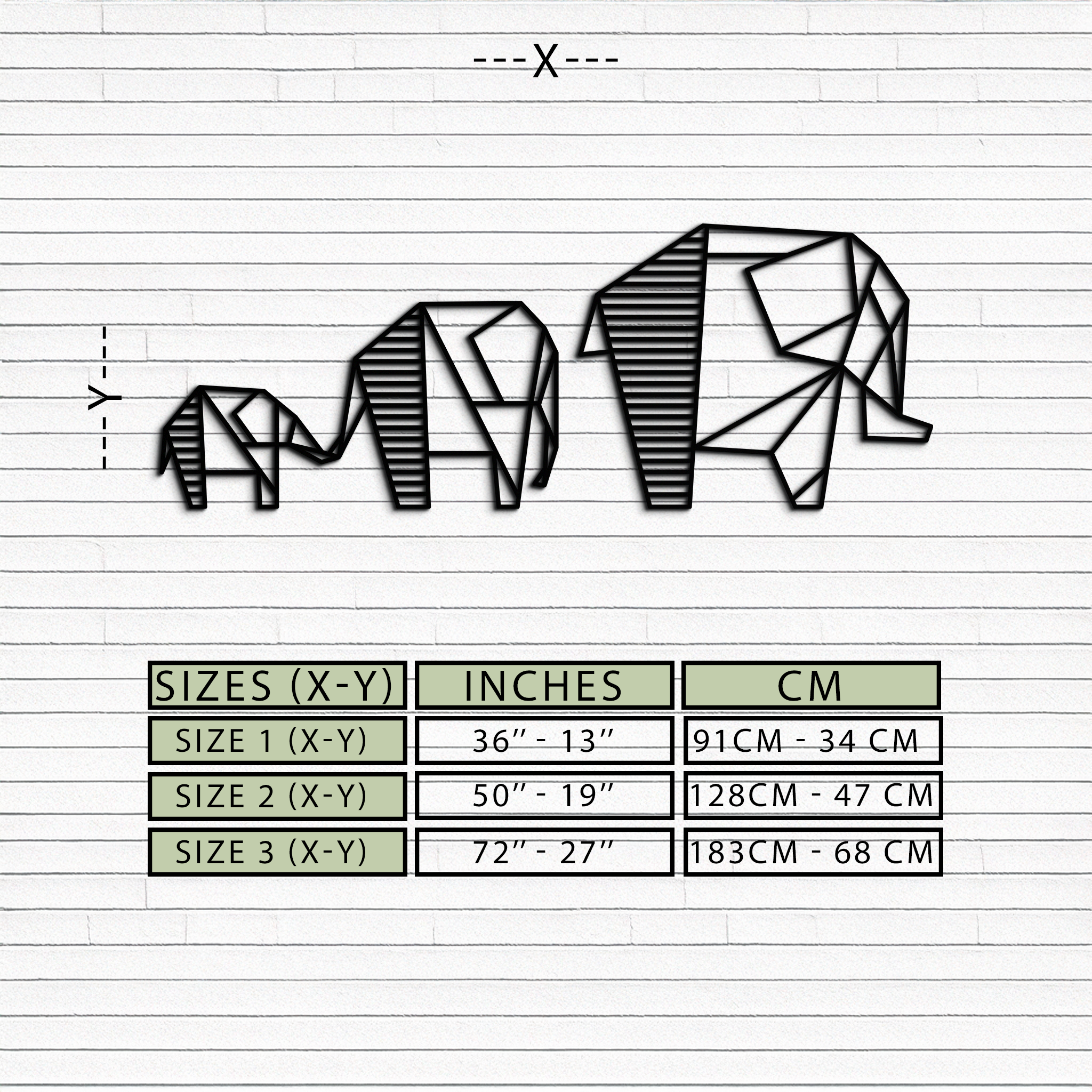 Geometric Elephant Family Metal Wall Art - Modern Minimalist Decor- KAF166
