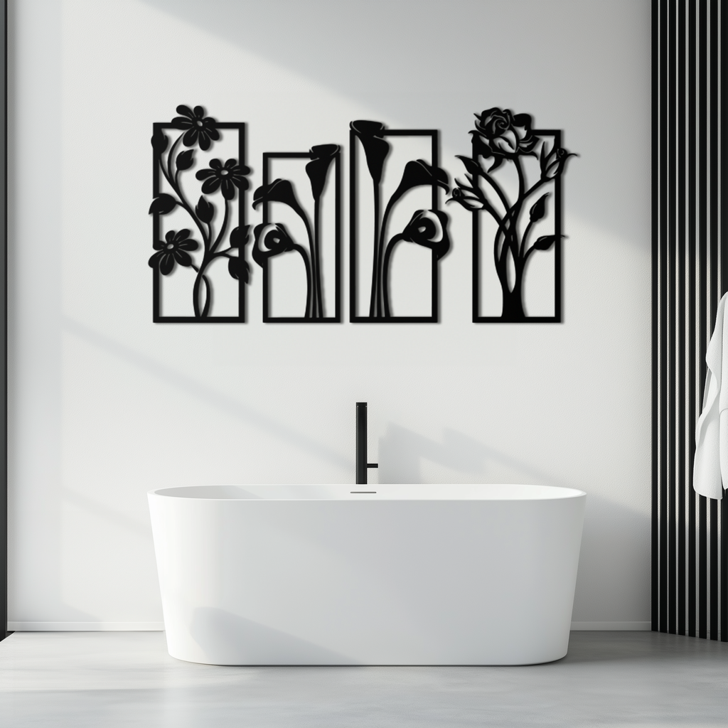 Floral Metal Wall Art - Elegant Botanical Panel Set- KAF167