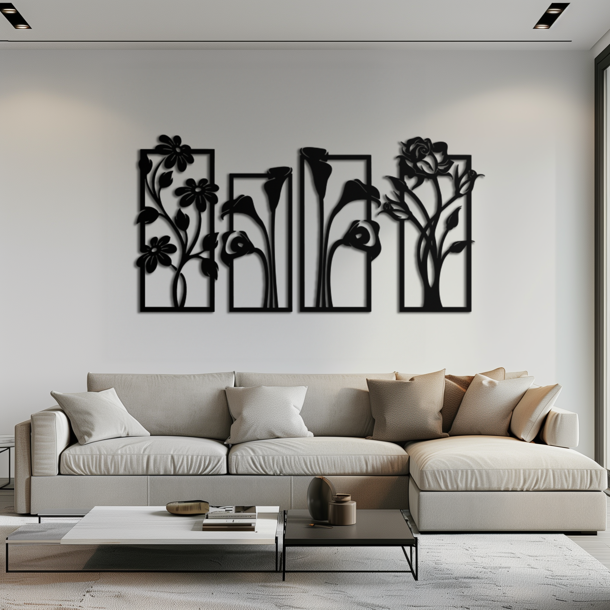Floral Metal Wall Art - Elegant Botanical Panel Set- KAF167