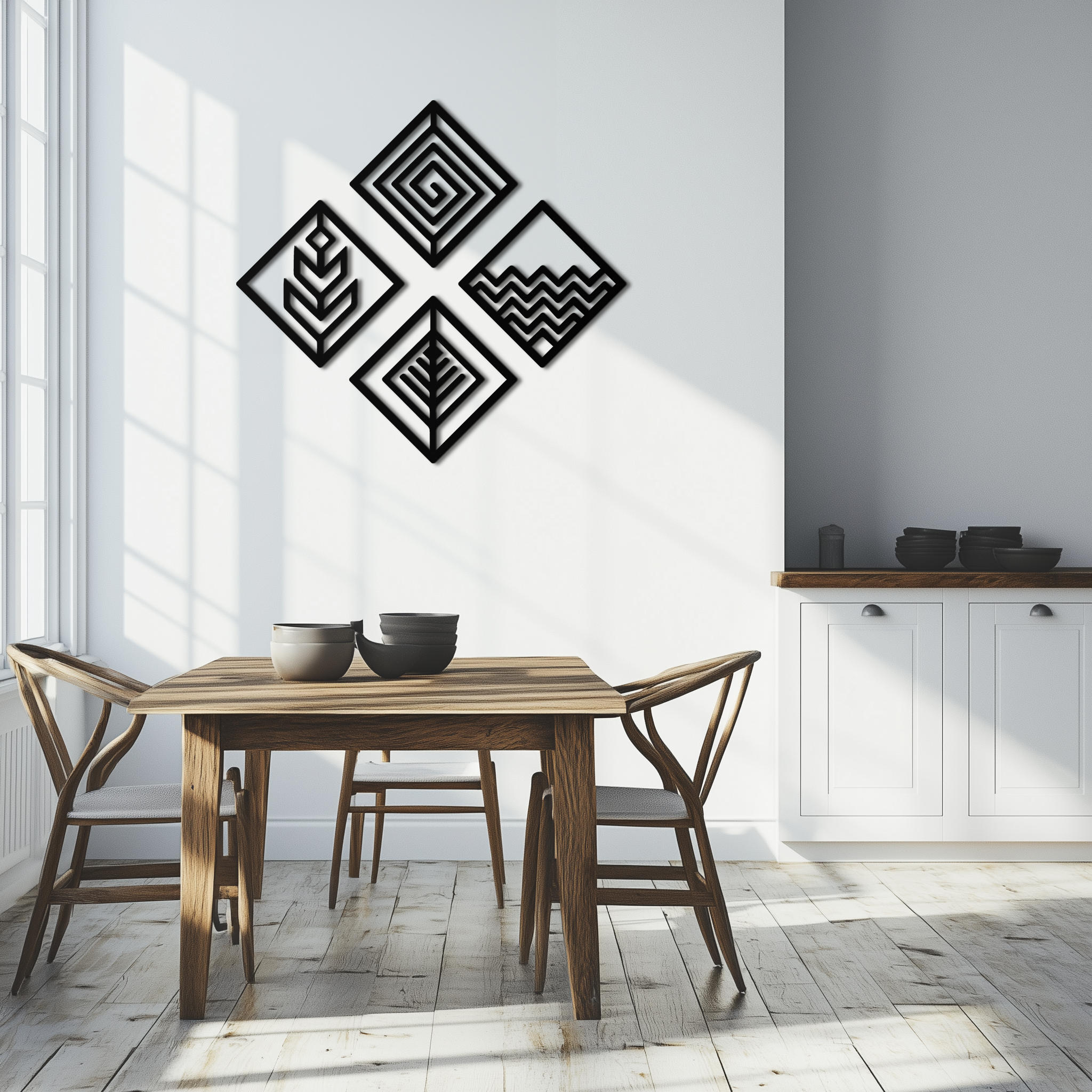 Four Elements Metal Wall Art - Modern Geometric Nature Decor- KAF173